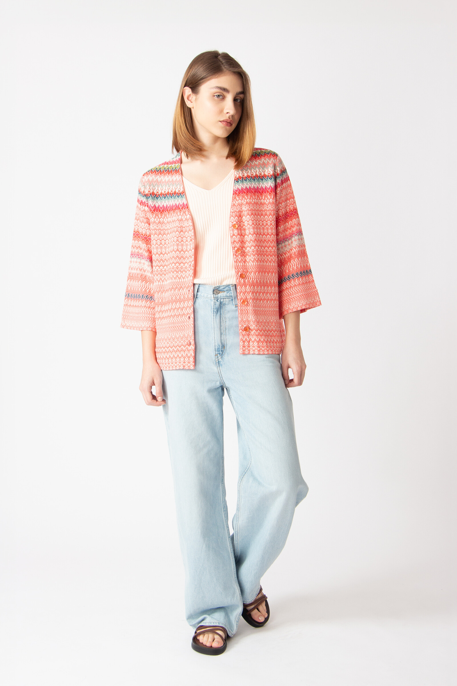 IVKO  Woman IVKO - Cardigan Retro Crochet Pattern Coral