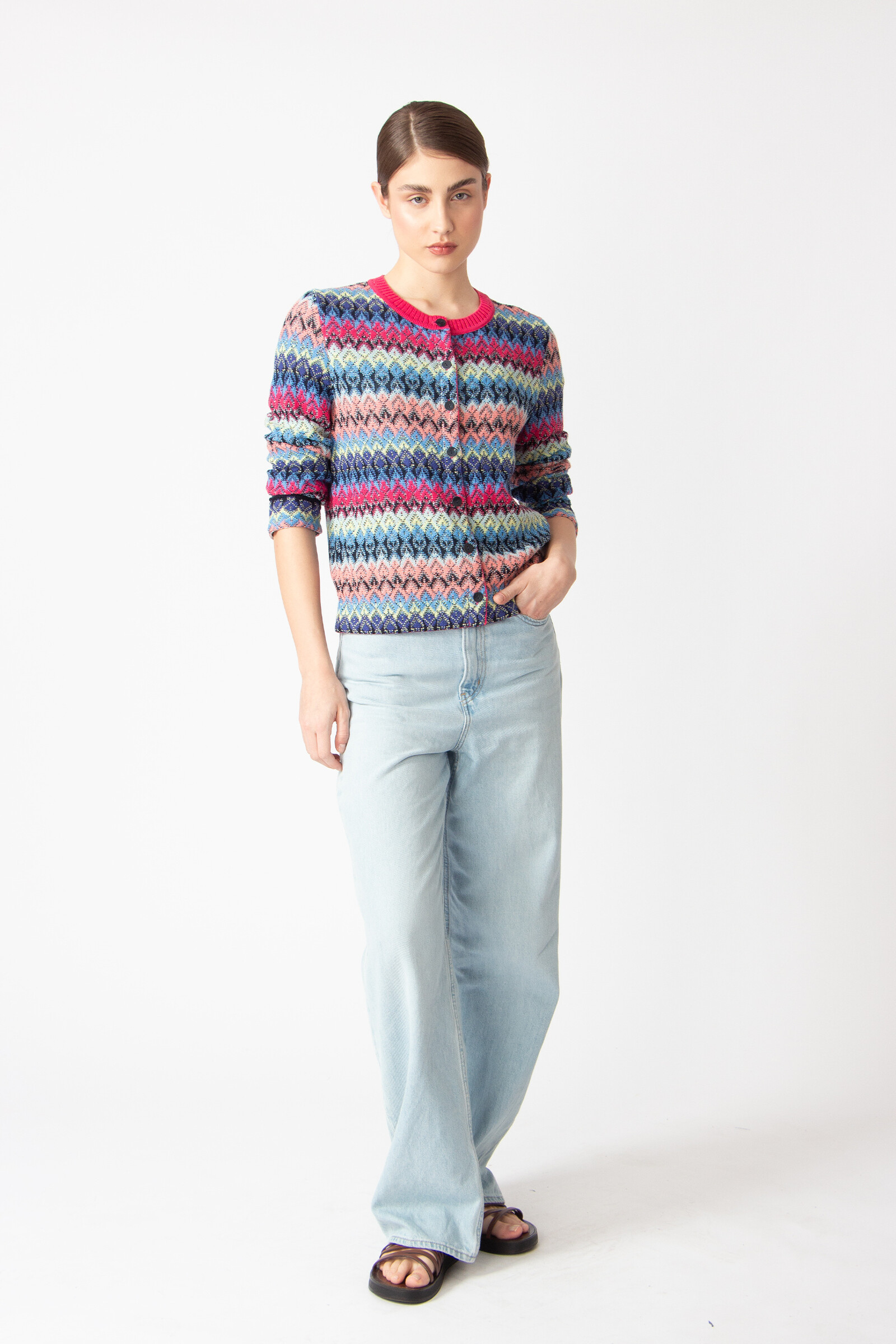 IVKO  Woman IVKO - Cardigan O-Neck Retro Crochet Pattern Marine