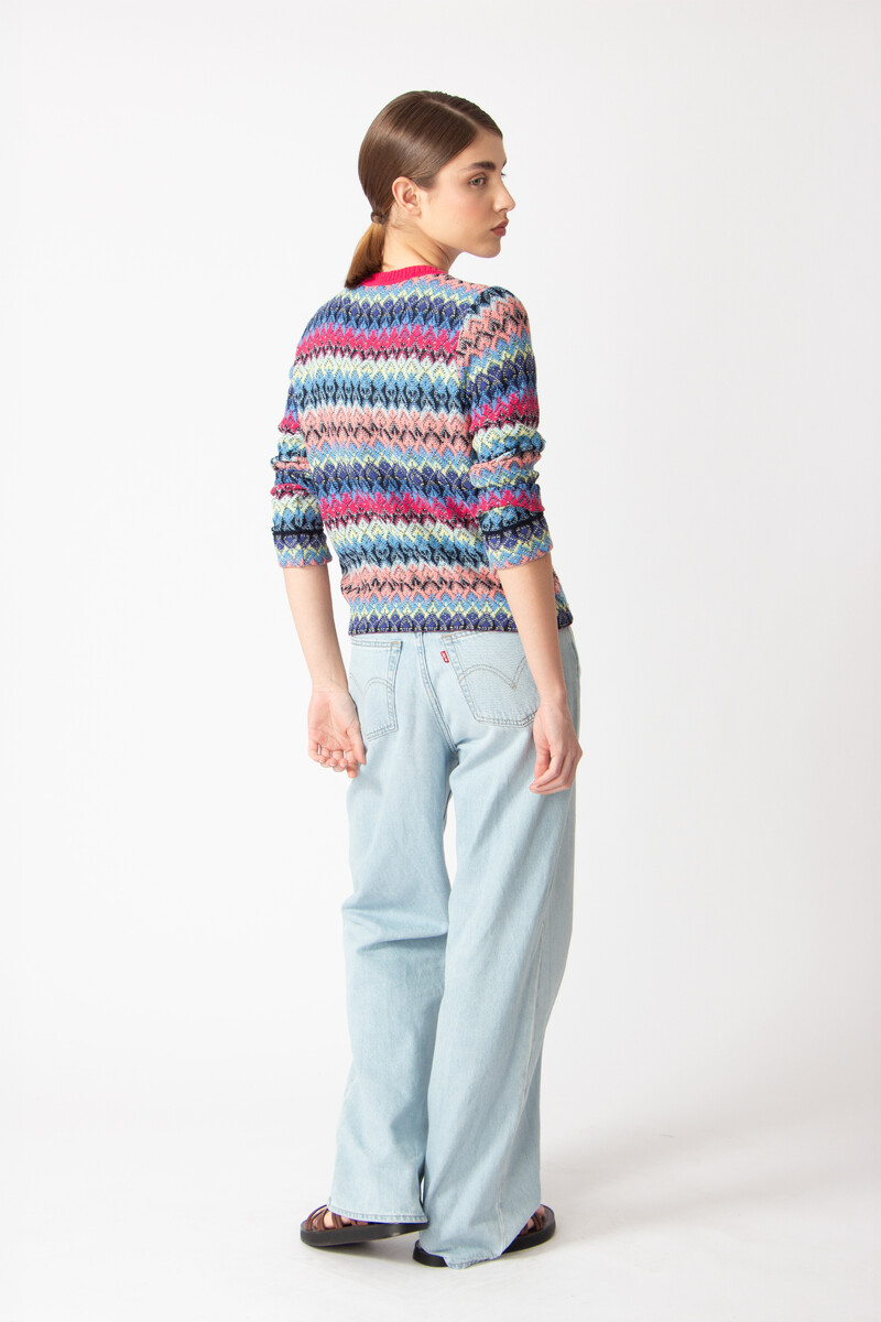 IVKO - Cardigan O-Neck Retro Crochet Pattern Marine
