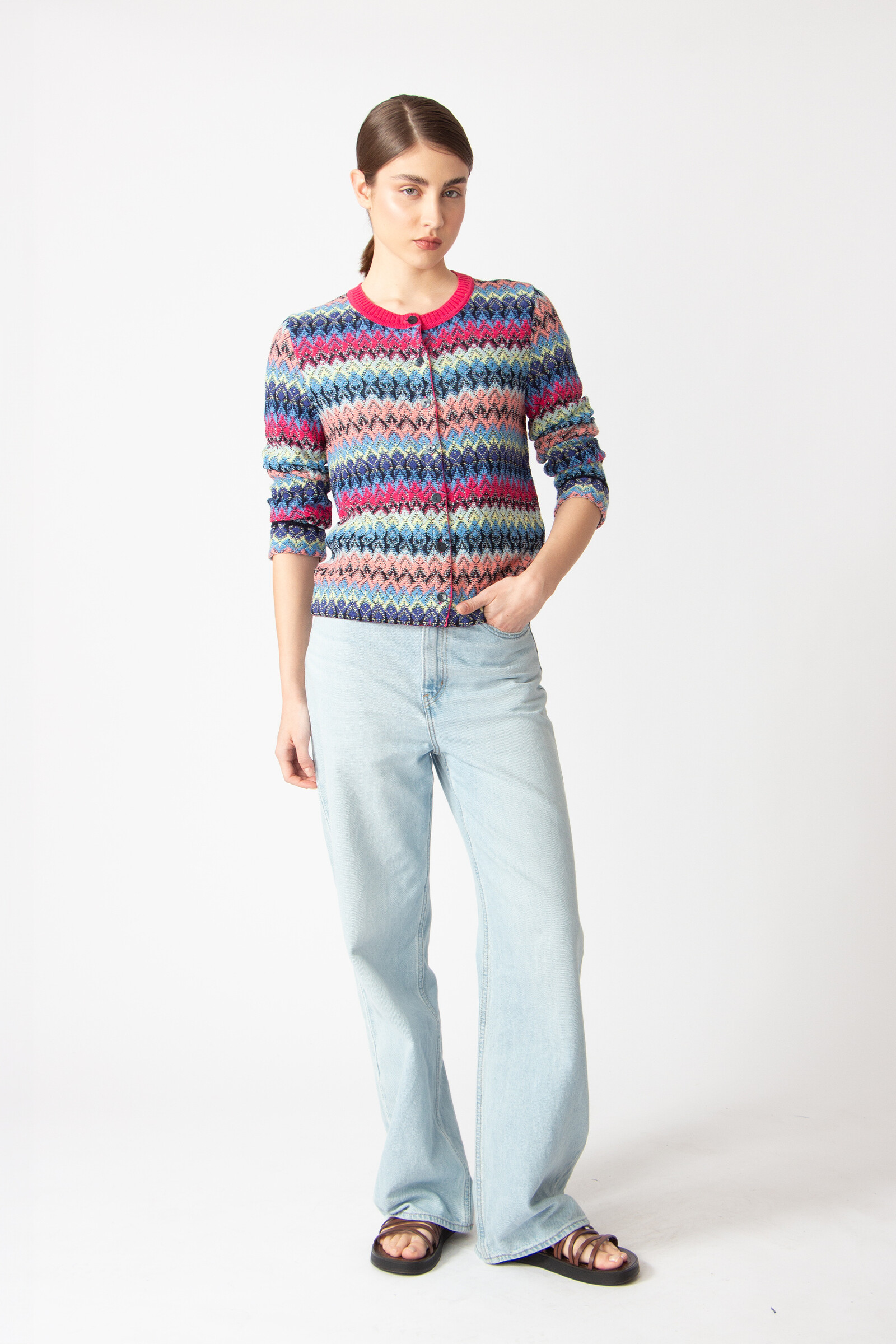 IVKO  Woman IVKO - Cardigan O-Neck Retro Crochet Pattern Marine