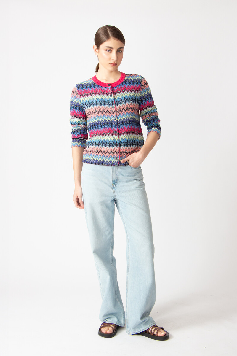 IVKO - Cardigan O-Neck Retro Crochet Pattern Marine