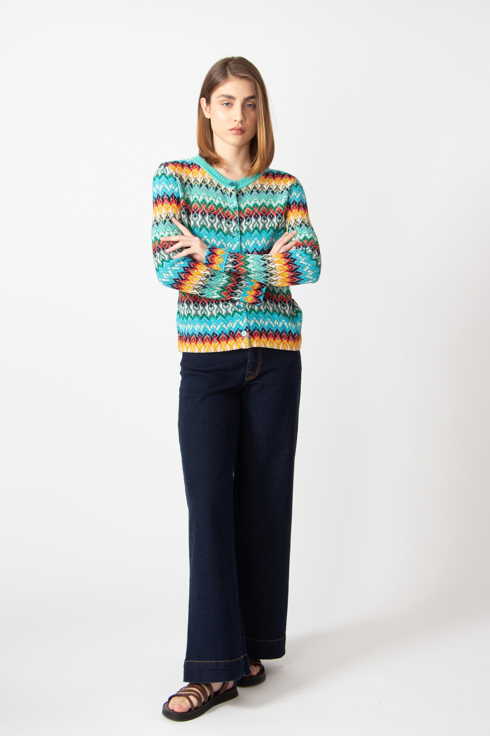 IVKO  Woman IVKO - Cardigan O-Neck Retro Crochet Pattern Capri