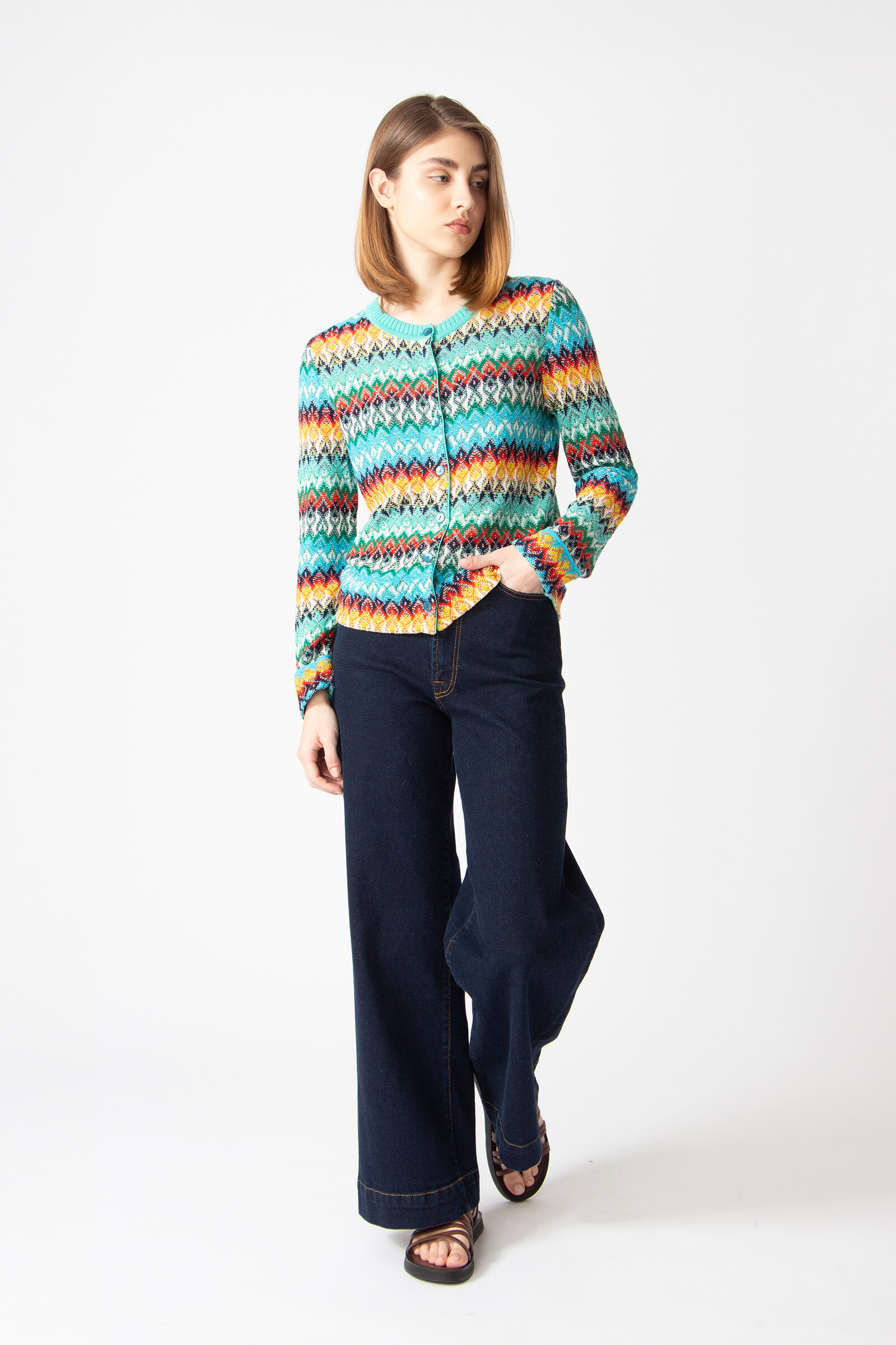 IVKO  Woman IVKO - Cardigan O-Neck Retro Crochet Pattern Capri