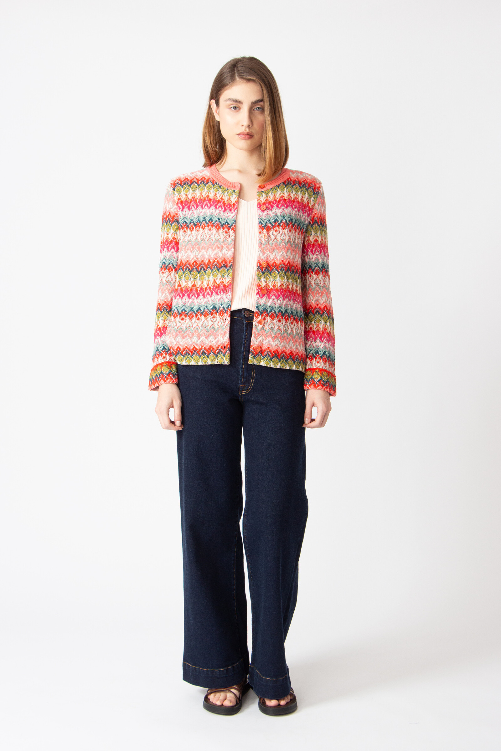 IVKO  Woman IVKO - Cardigan O-Neck Retro Crochet Pattern Coral