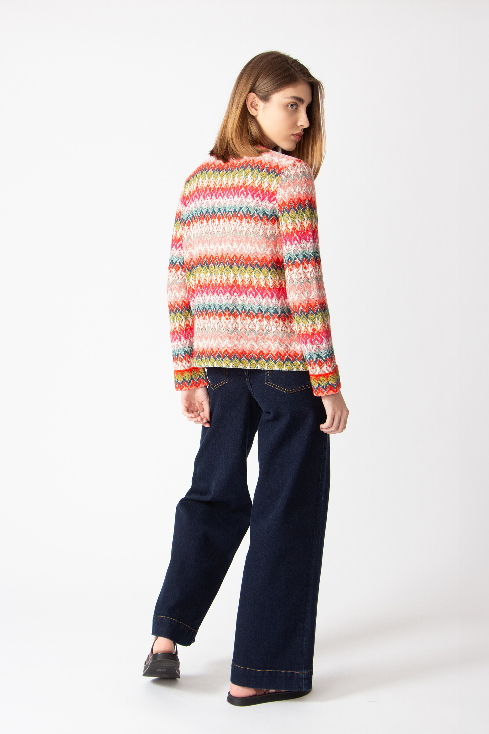 IVKO  Woman IVKO - Cardigan O-Neck Retro Crochet Pattern Coral