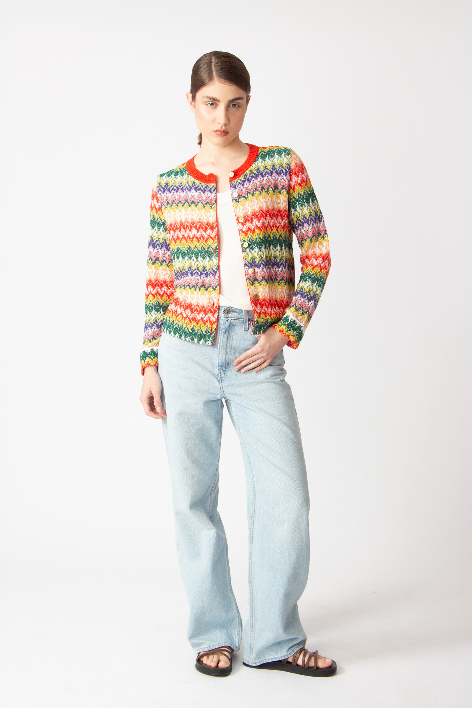 IVKO  Woman IVKO - Cardigan O-Neck Retro Crochet Pattern Yellow