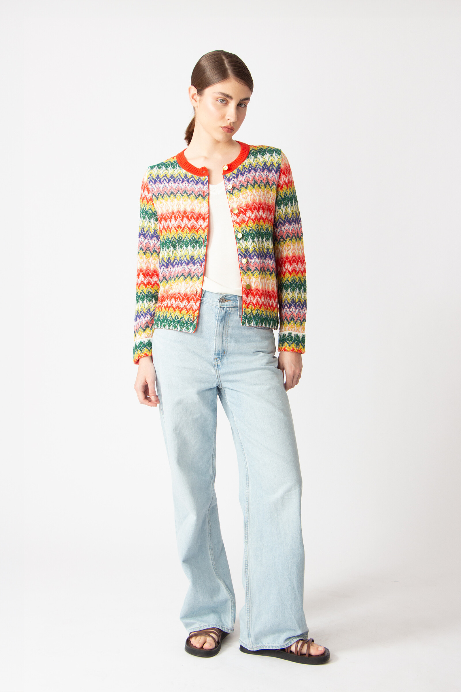 IVKO  Woman IVKO - Cardigan O-Neck Retro Crochet Pattern Yellow