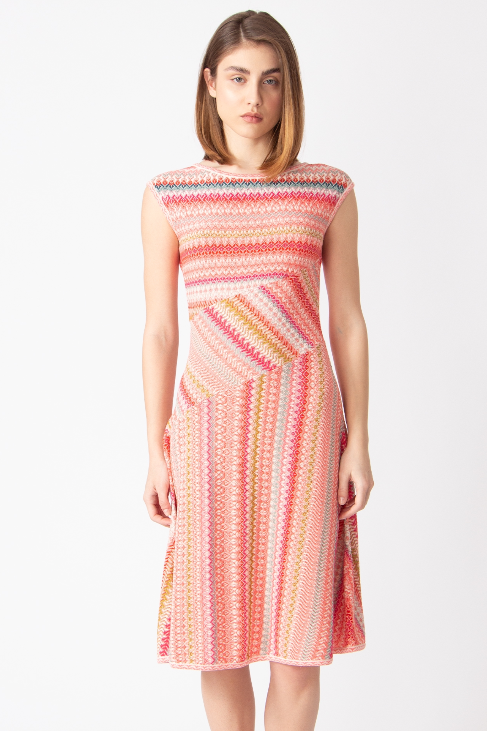 IVKO  Woman IVKO - Sleeveless Dress Retro Crochet Pattern Coral
