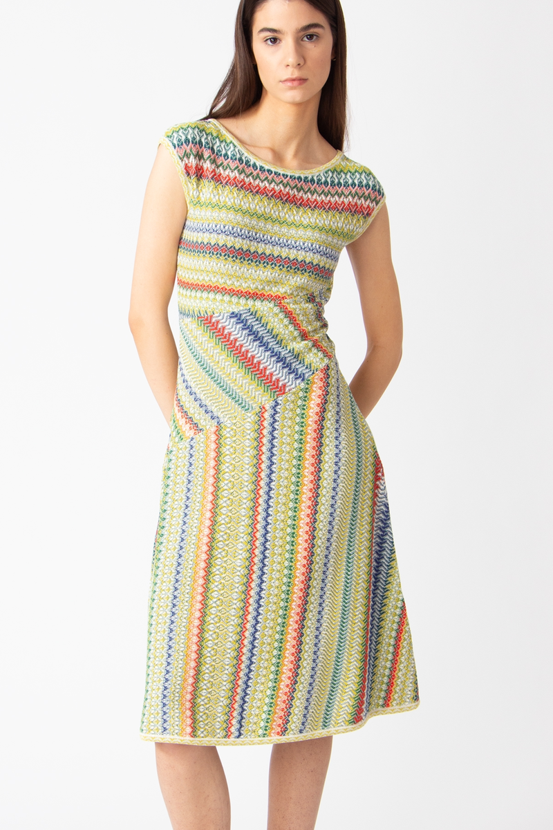 IVKO - Sleeveless Dress Retro Crochet Pattern Yellow