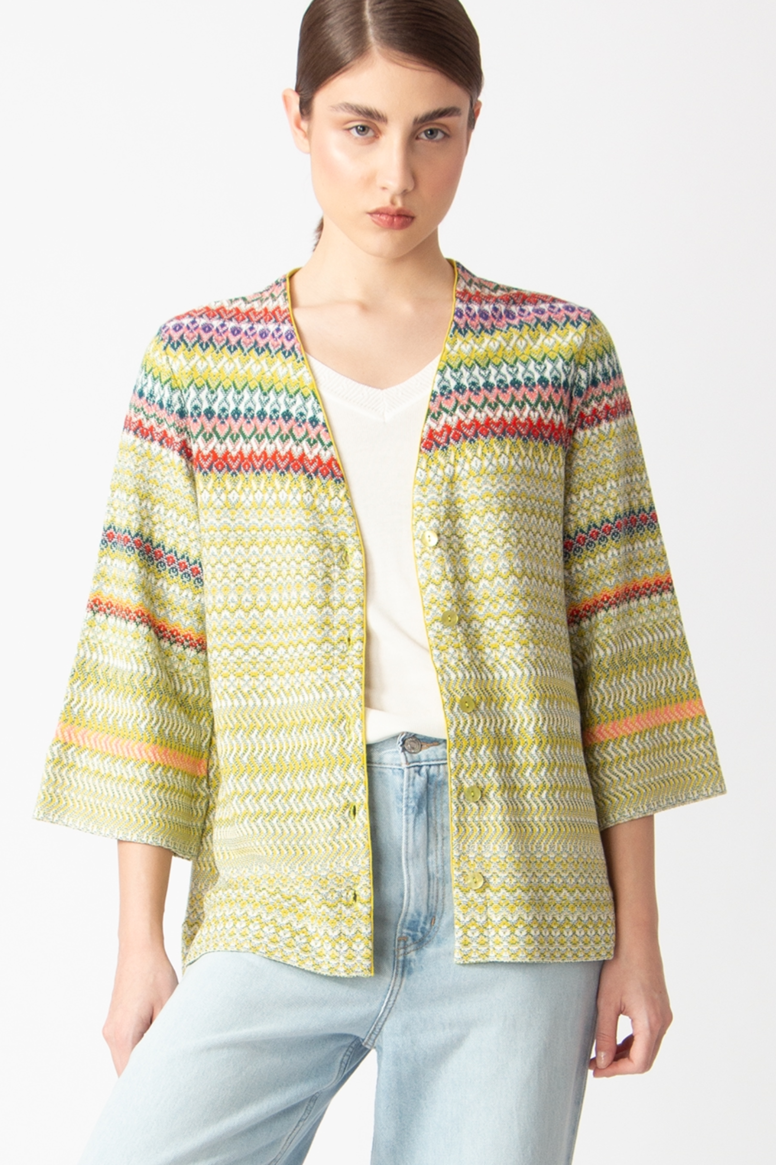 IVKO  Woman IVKO - Cardigan Retro Crochet Pattern Yellow