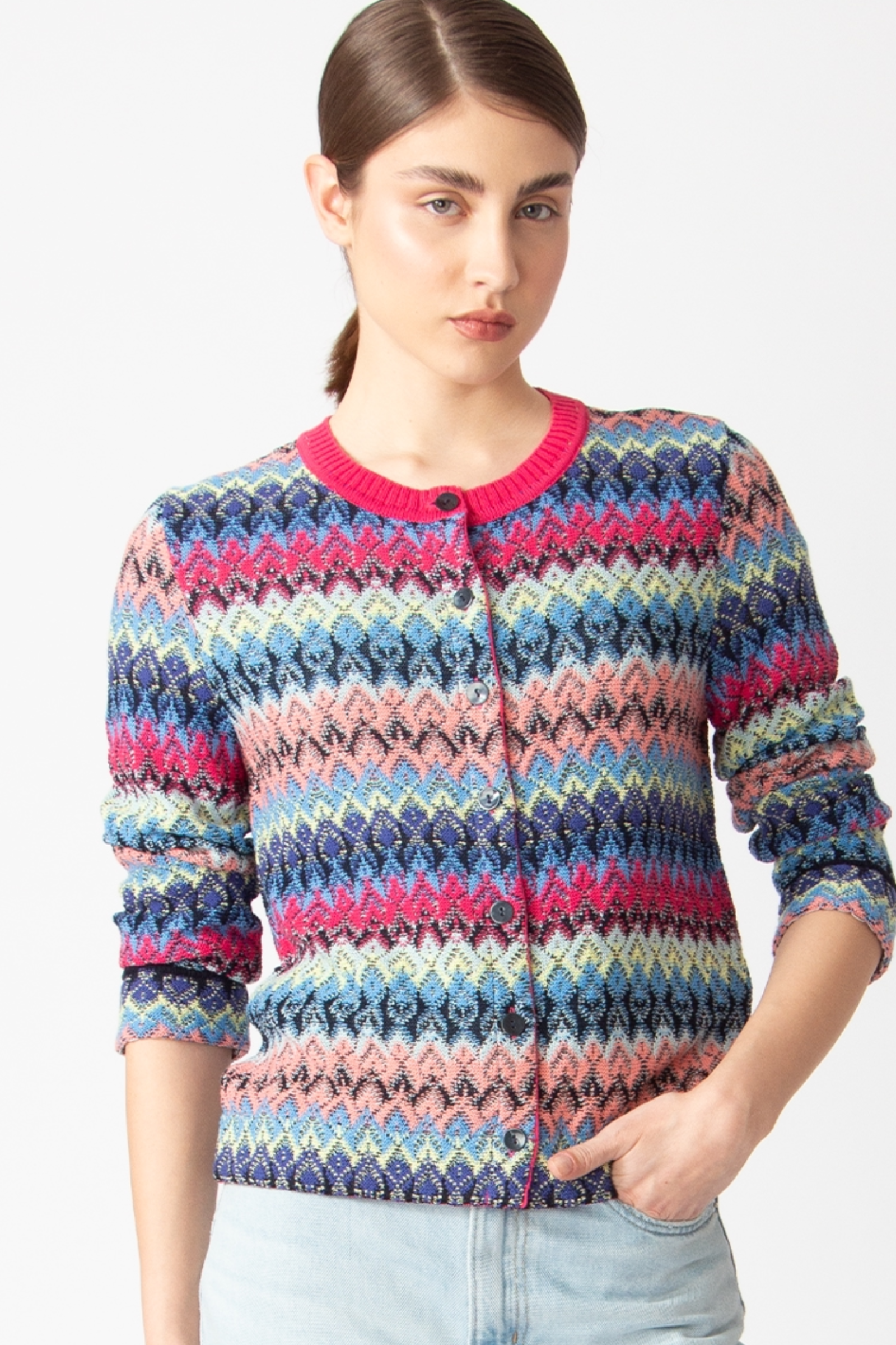 IVKO  Woman IVKO - Cardigan O-Neck Retro Crochet Pattern Marine
