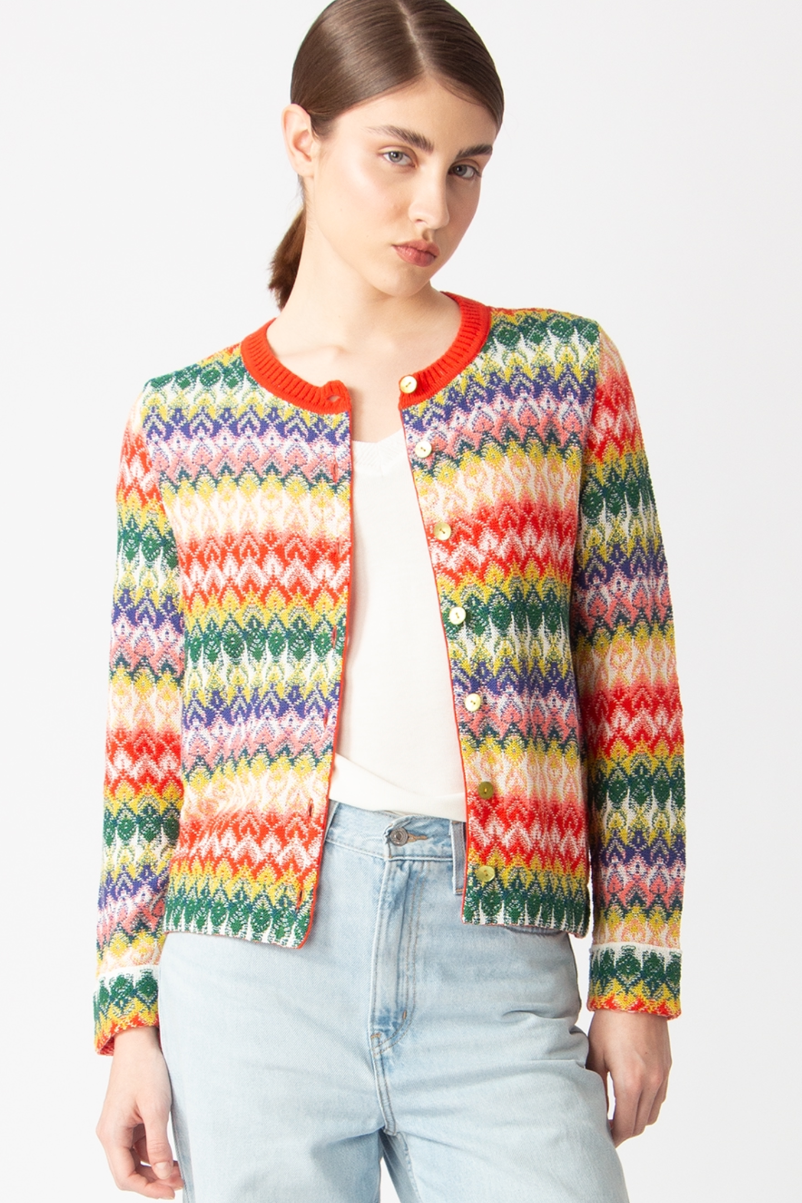 IVKO  Woman IVKO - Cardigan O-Neck Retro Crochet Pattern Yellow