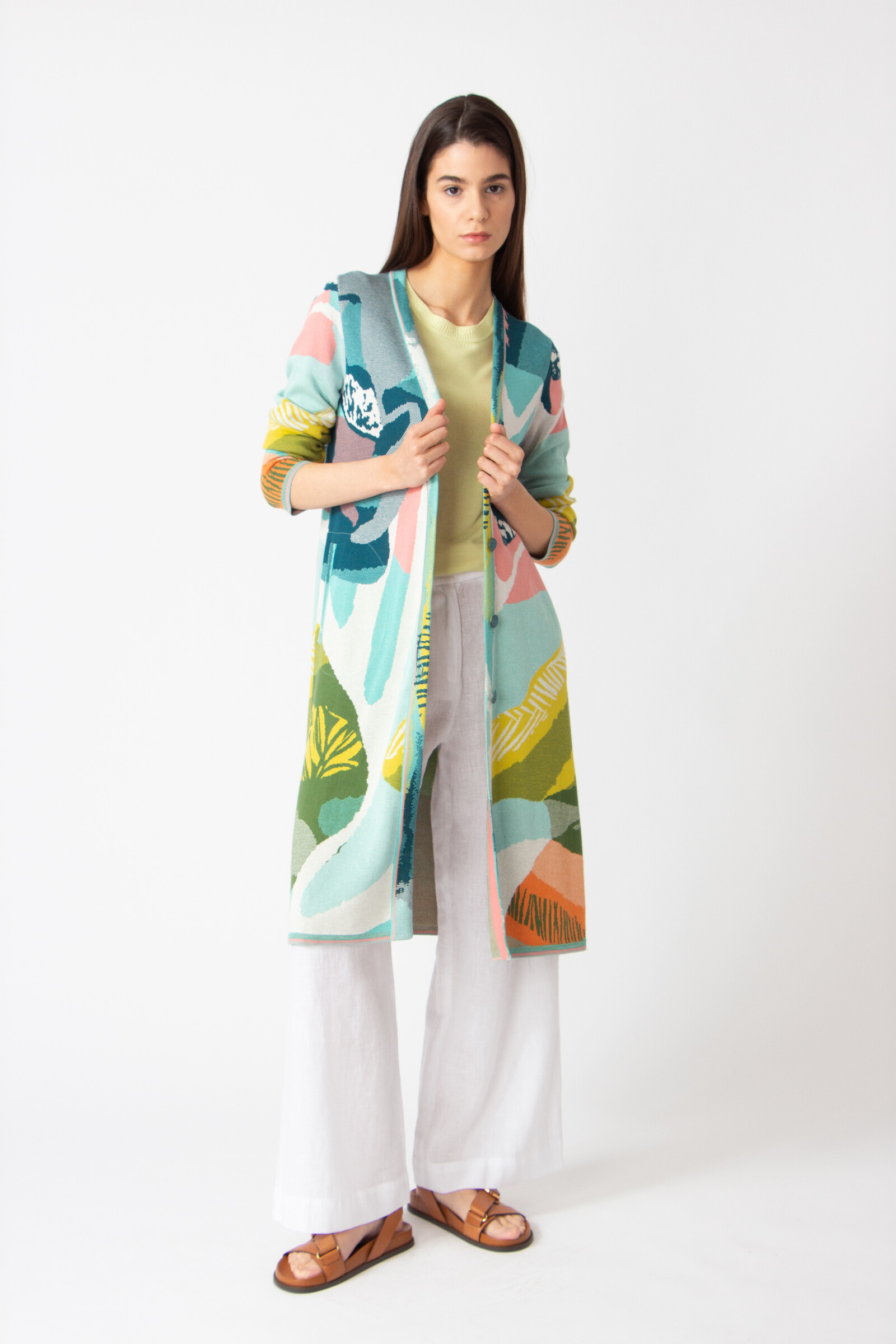 IVKO  Woman IVKO - V-Neck Coatigan Maximalist Tropics Pattern Aqua