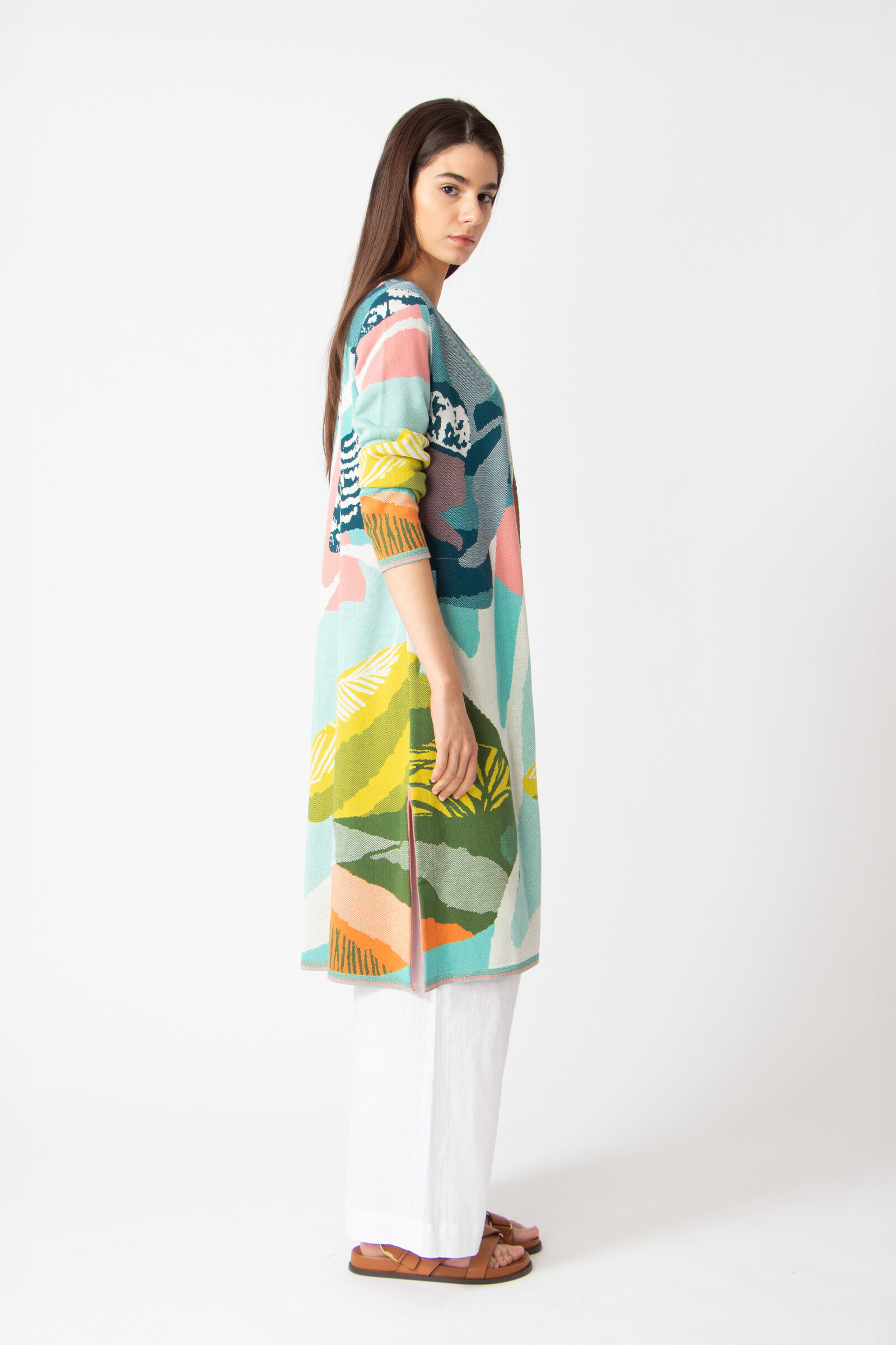 IVKO  Woman IVKO - V-Neck Coatigan Maximalist Tropics Pattern Aqua