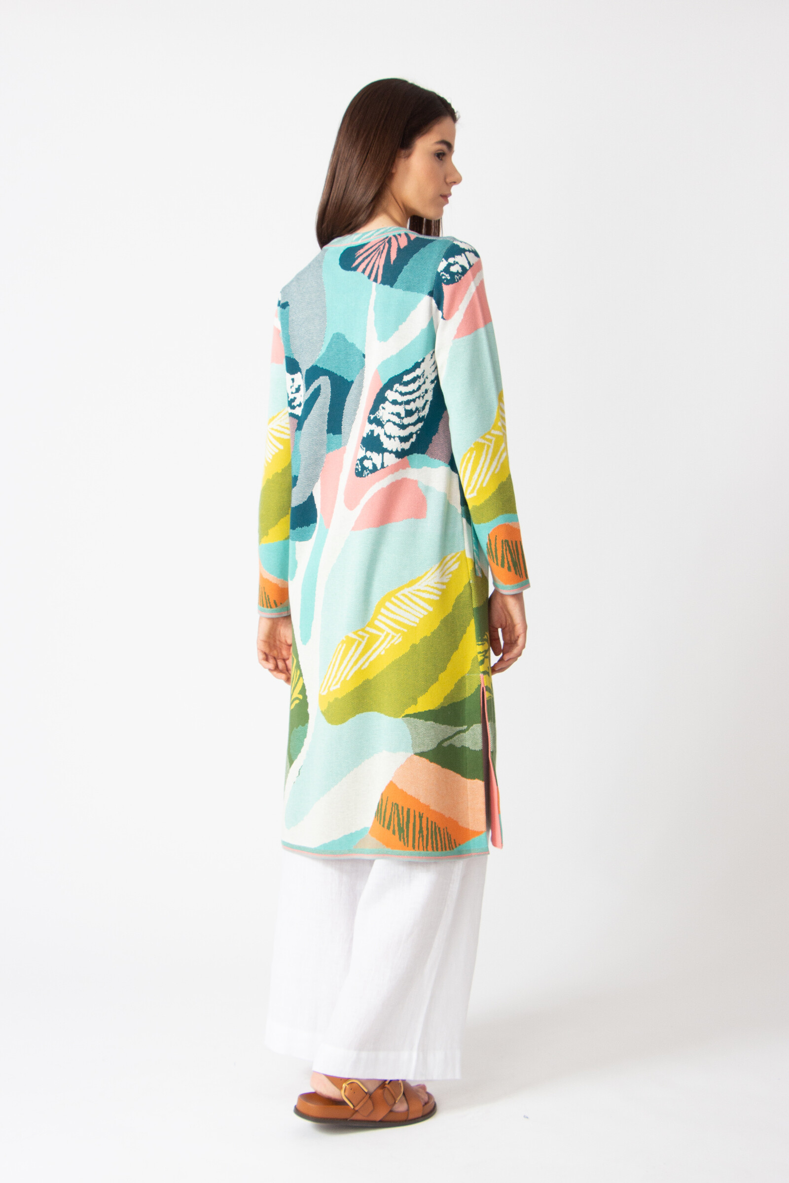 IVKO  Woman IVKO - V-Neck Coatigan Maximalist Tropics Pattern Aqua