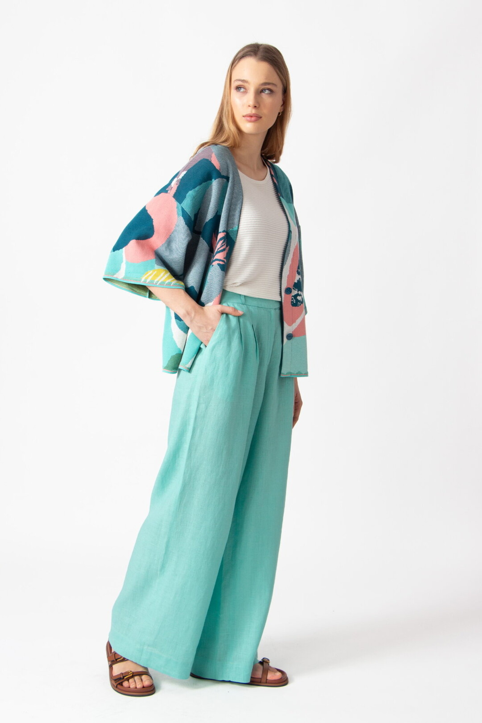 IVKO  Woman IVKO - Knitted Cardigan Maximalist Tropics Pattern Aqua