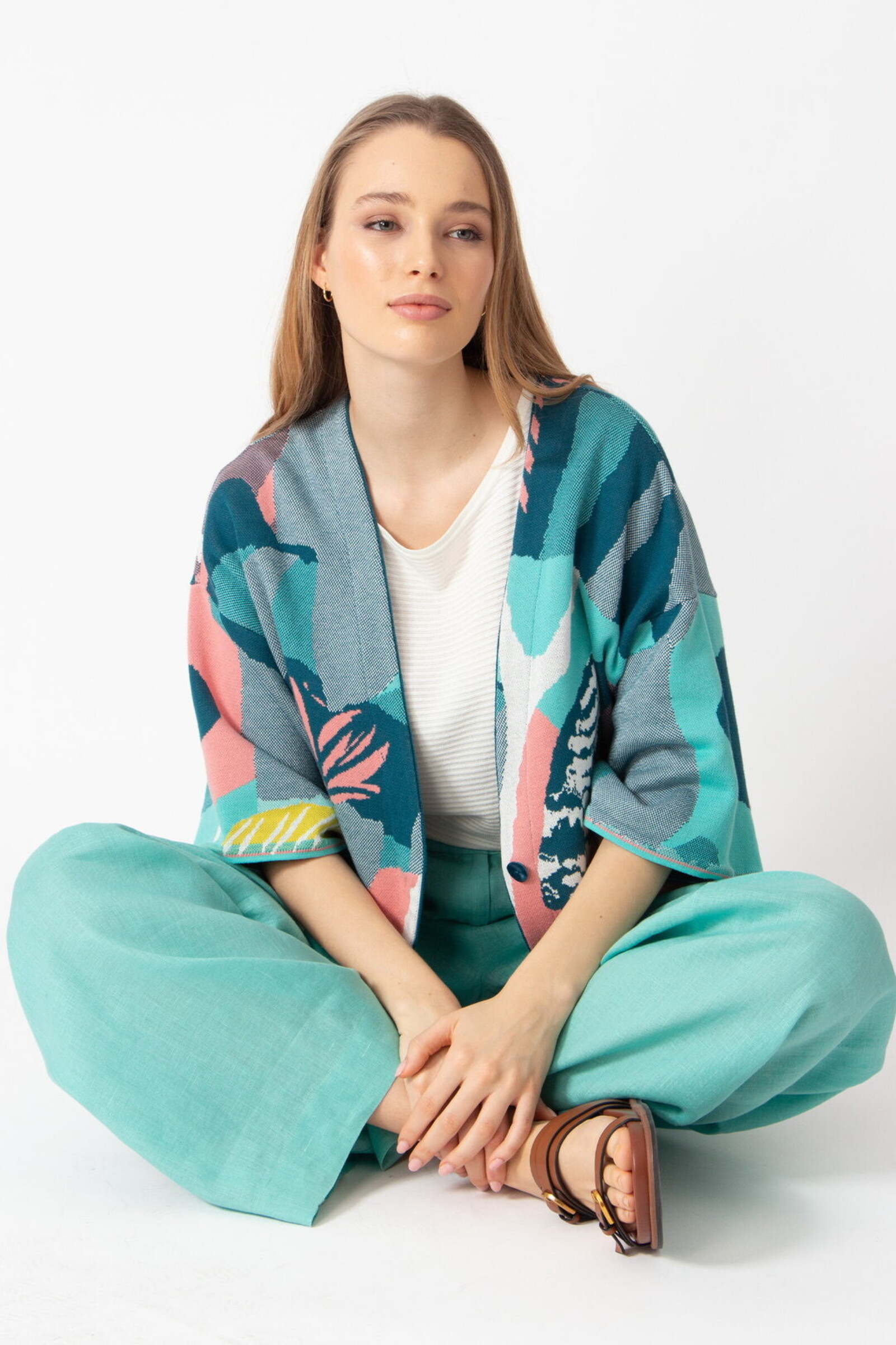 IVKO  Woman IVKO - Knitted Cardigan Maximalist Tropics Pattern Aqua