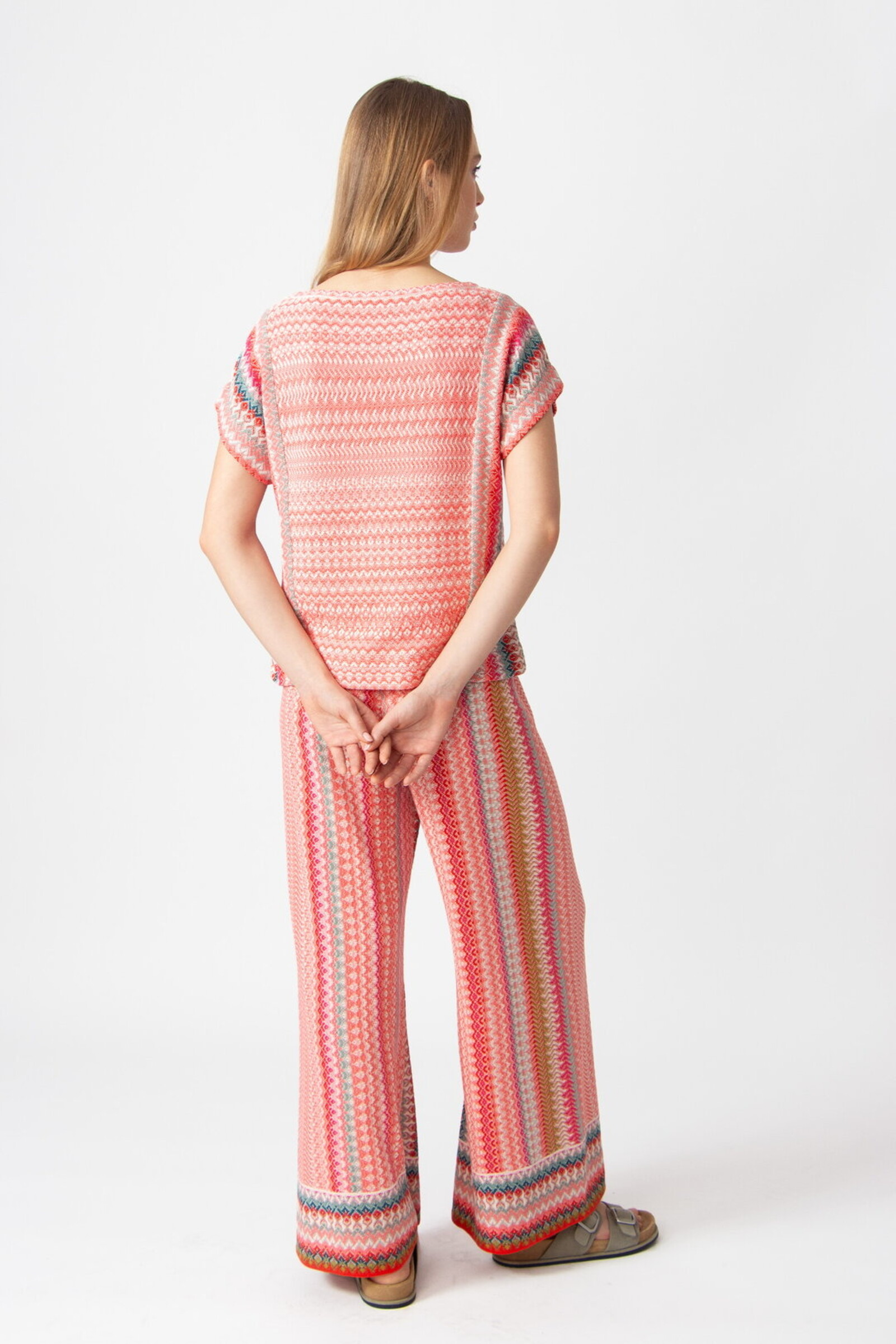 IVKO  Woman IVKO - Pullover O-Neck Retro Crochet Pattern Coral