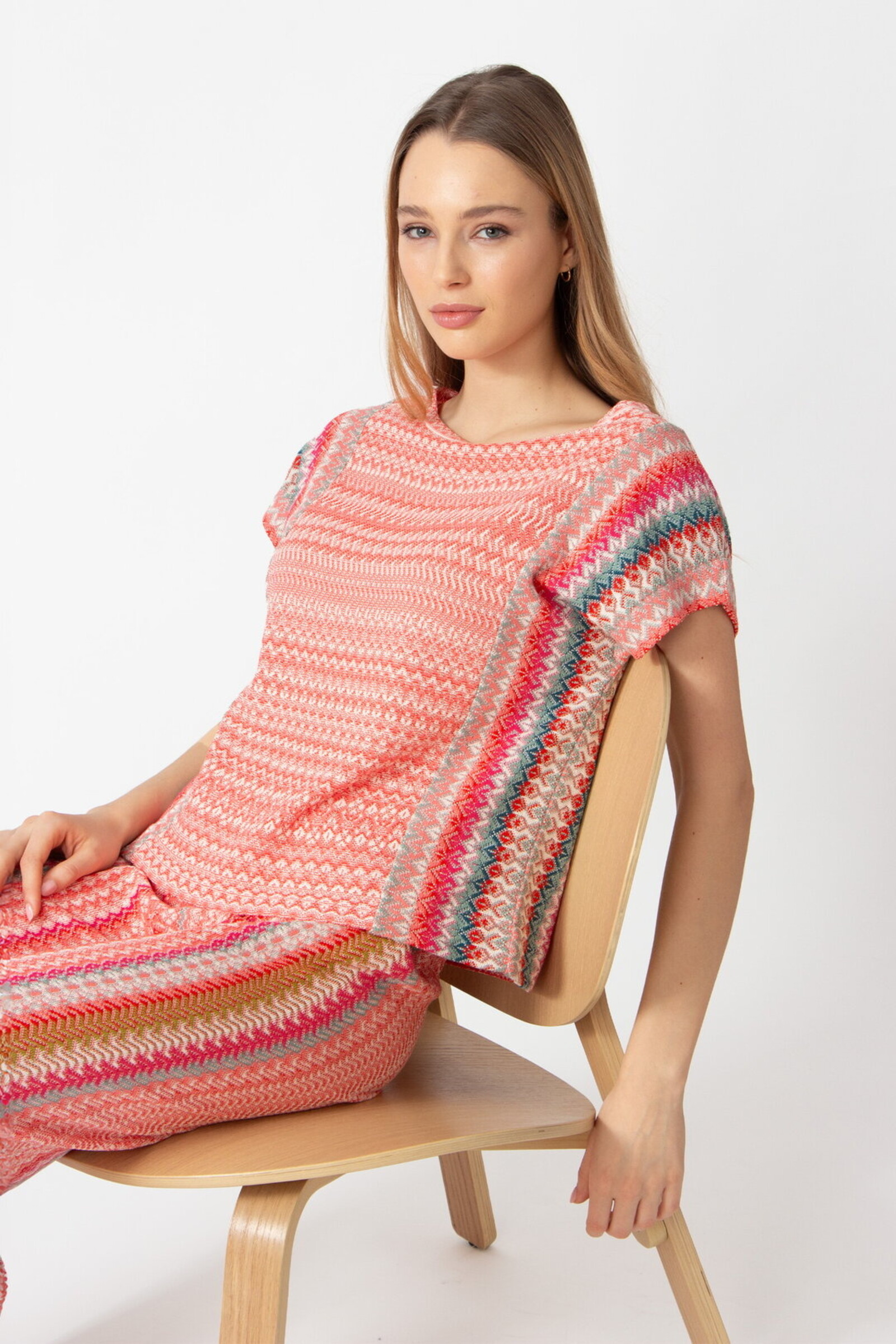 IVKO  Woman IVKO - Pullover O-Neck Retro Crochet Pattern Coral