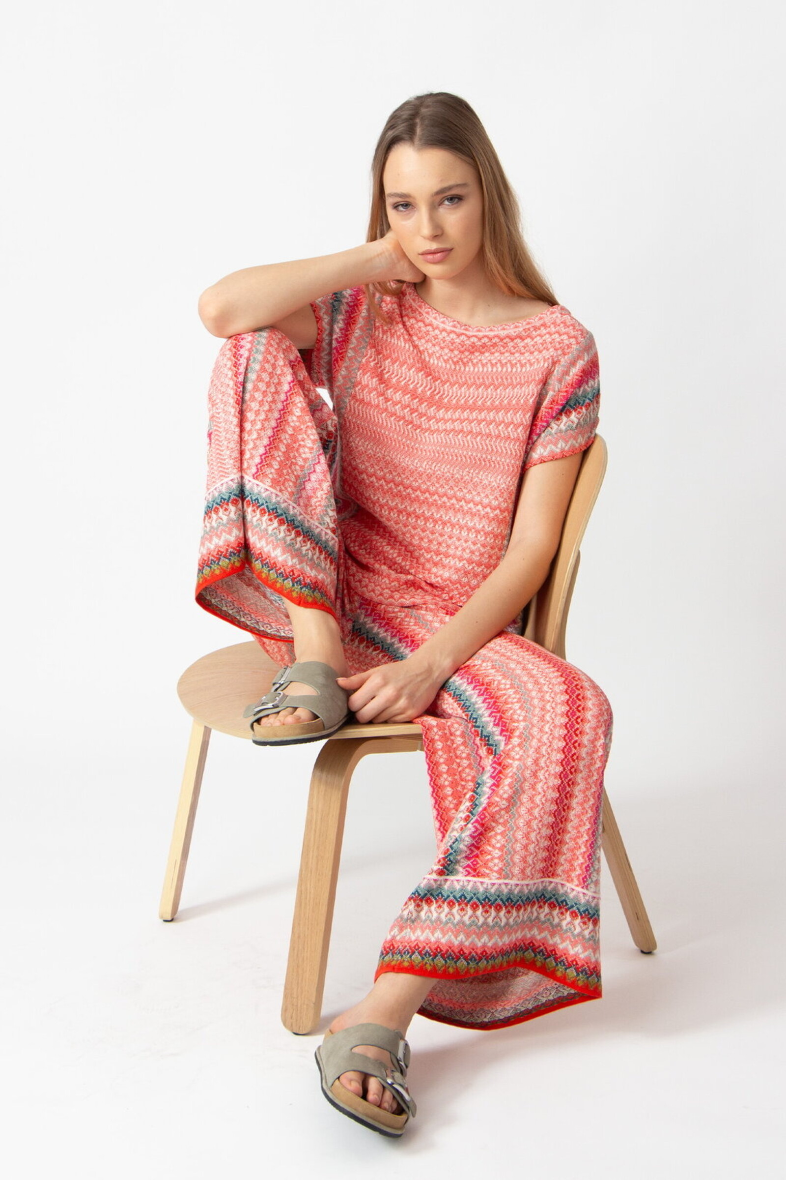 IVKO  Woman IVKO - Pullover O-Neck Retro Crochet Pattern Coral