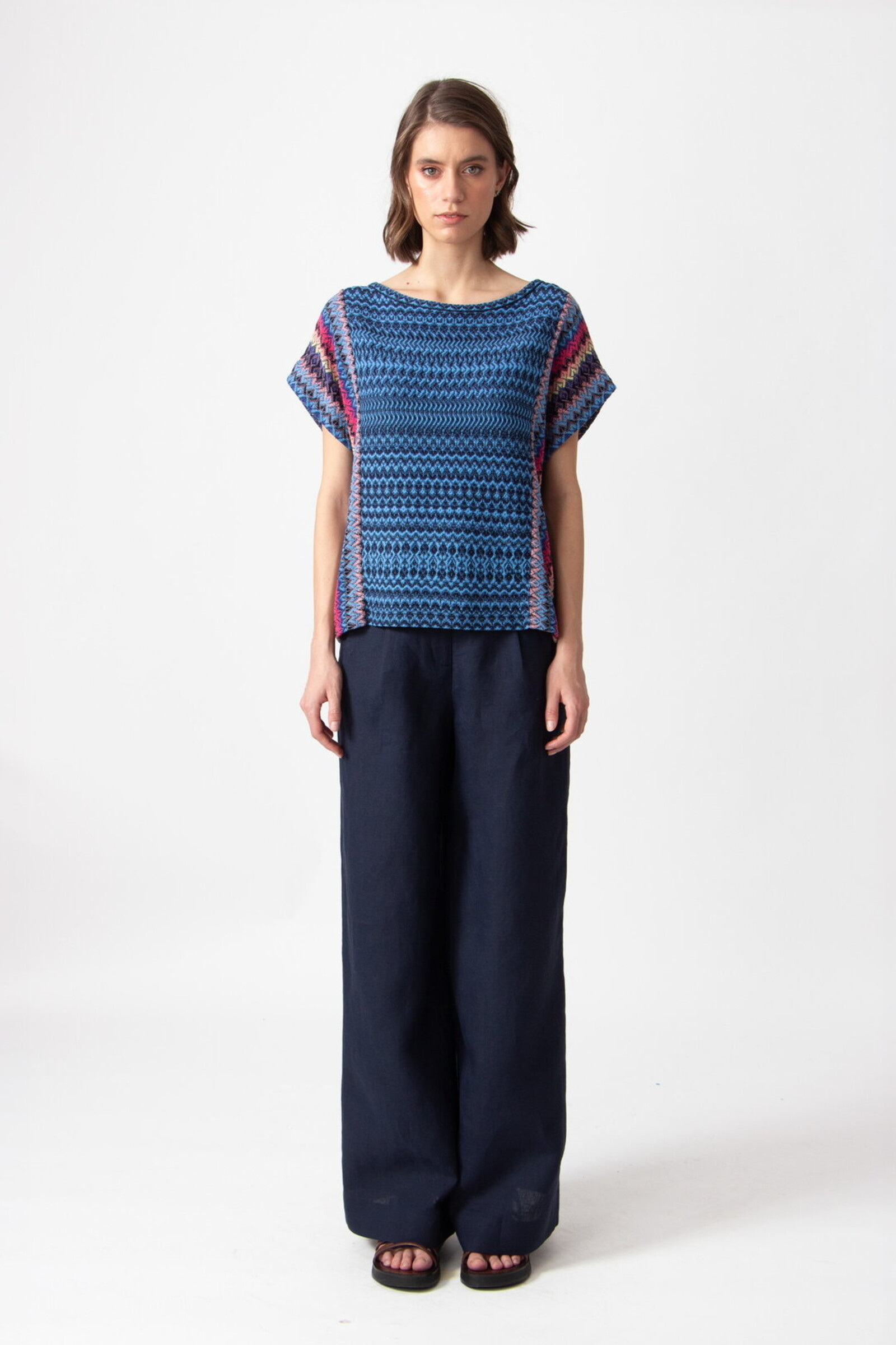 IVKO  Woman IVKO - Pullover O-Neck Retro Crochet Pattern Marine