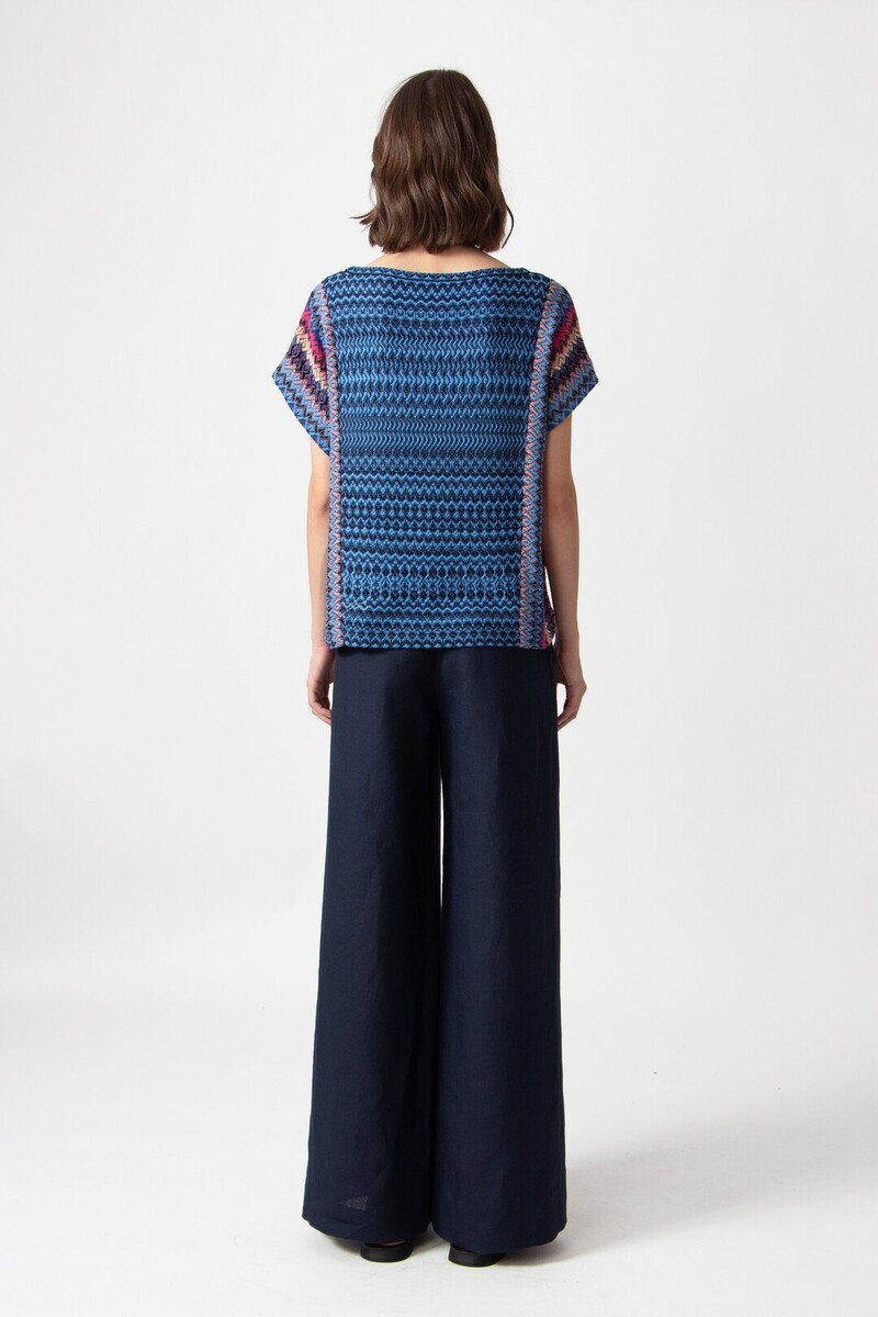 IVKO - Pullover O-Neck Retro Crochet Pattern Marine