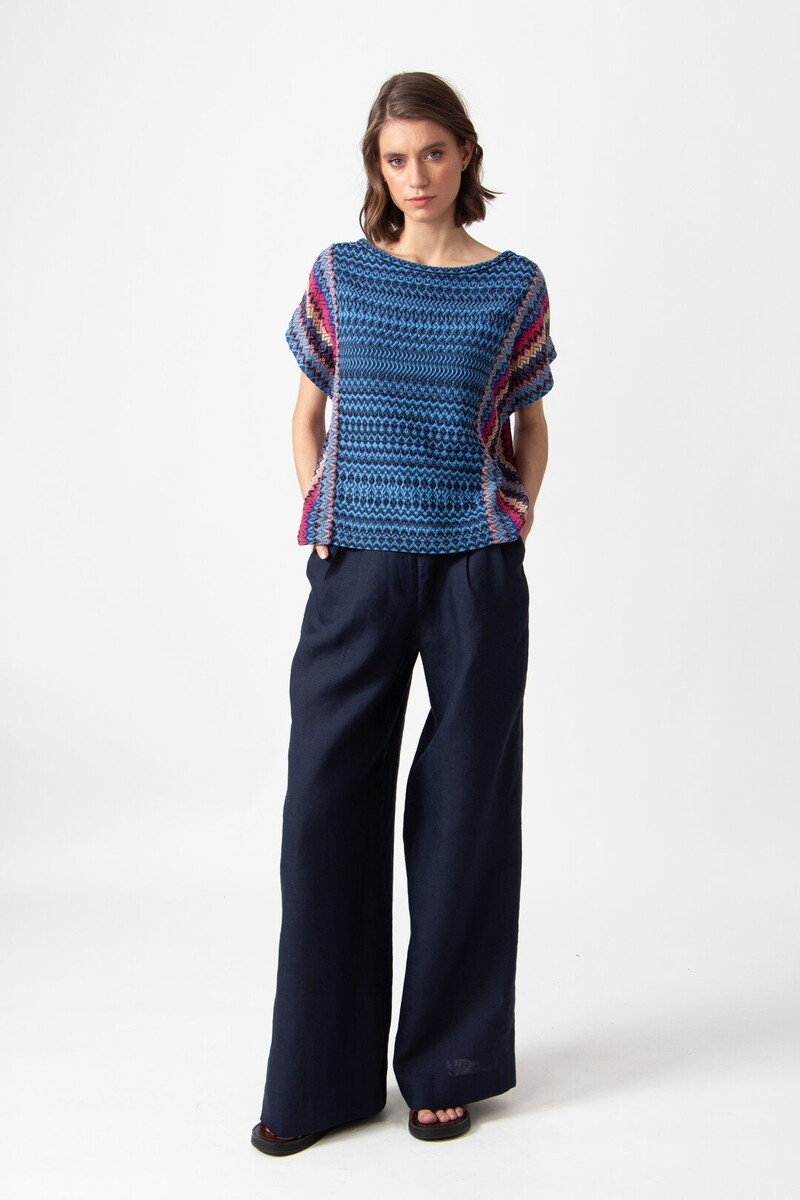 IVKO - Pullover O-Neck Retro Crochet Pattern Marine