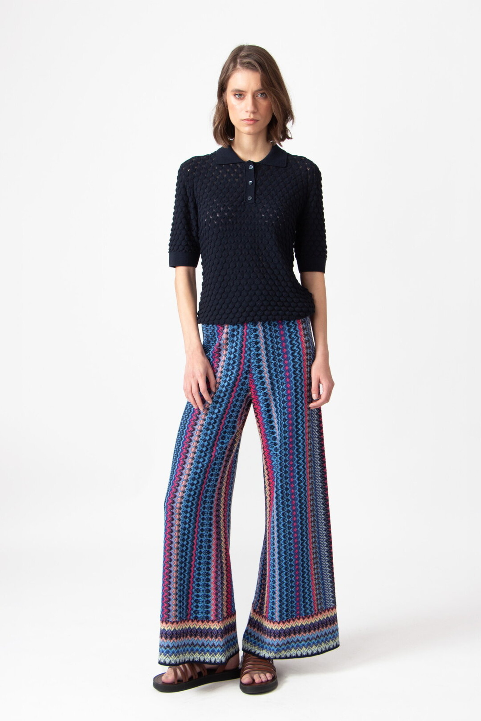 IVKO  Woman IVKO - Knitted Pants Retro Crochet Pattern Marine