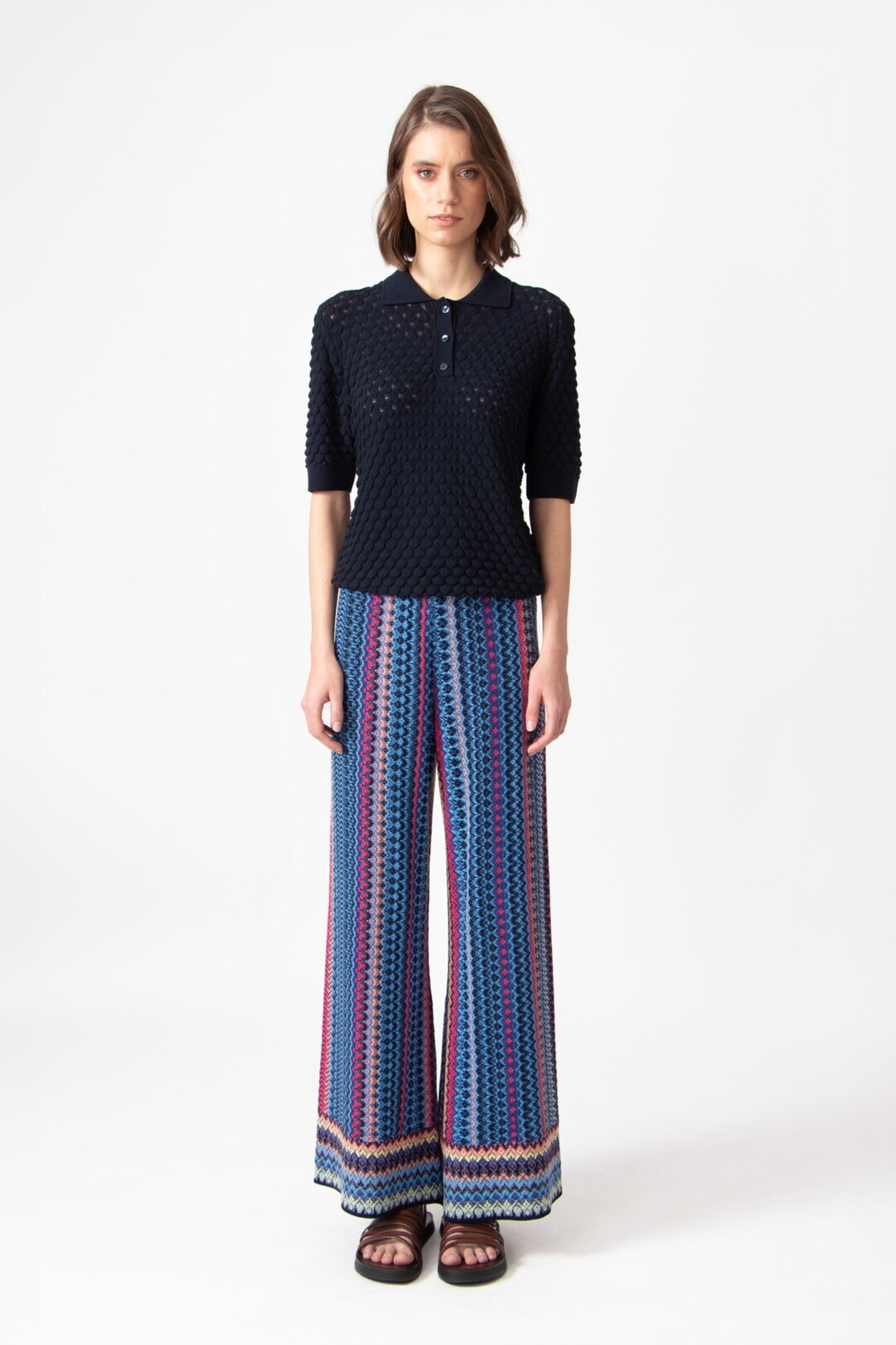 IVKO  Woman IVKO - Knitted Pants Retro Crochet Pattern Marine