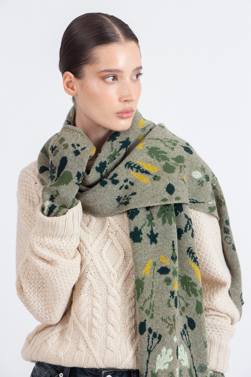 IVKO - Scarf Plantopia Pattern Salvia | Luxe Dames Sjaal Saliegroen Wol & Kasjmier