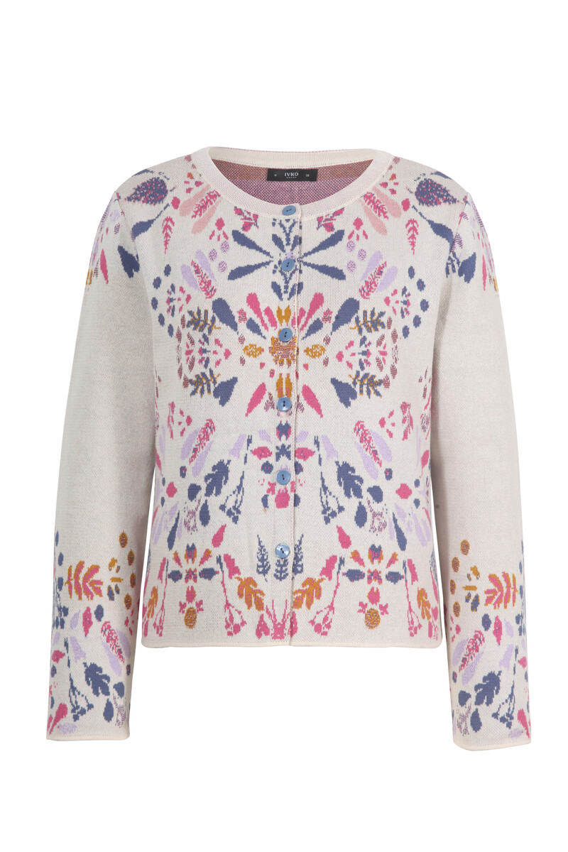 IVKO - O-Neck Cardigan Plantopia Pattern Off-White | Gilet Femme Off-White Coton Motif Floral