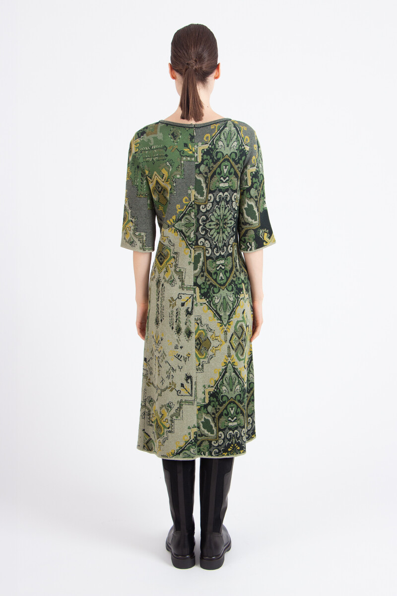 IVKO - Jacquard Dress Kilim Pattern Salvia | Robe Femme en Coton Maille Vert Sauge