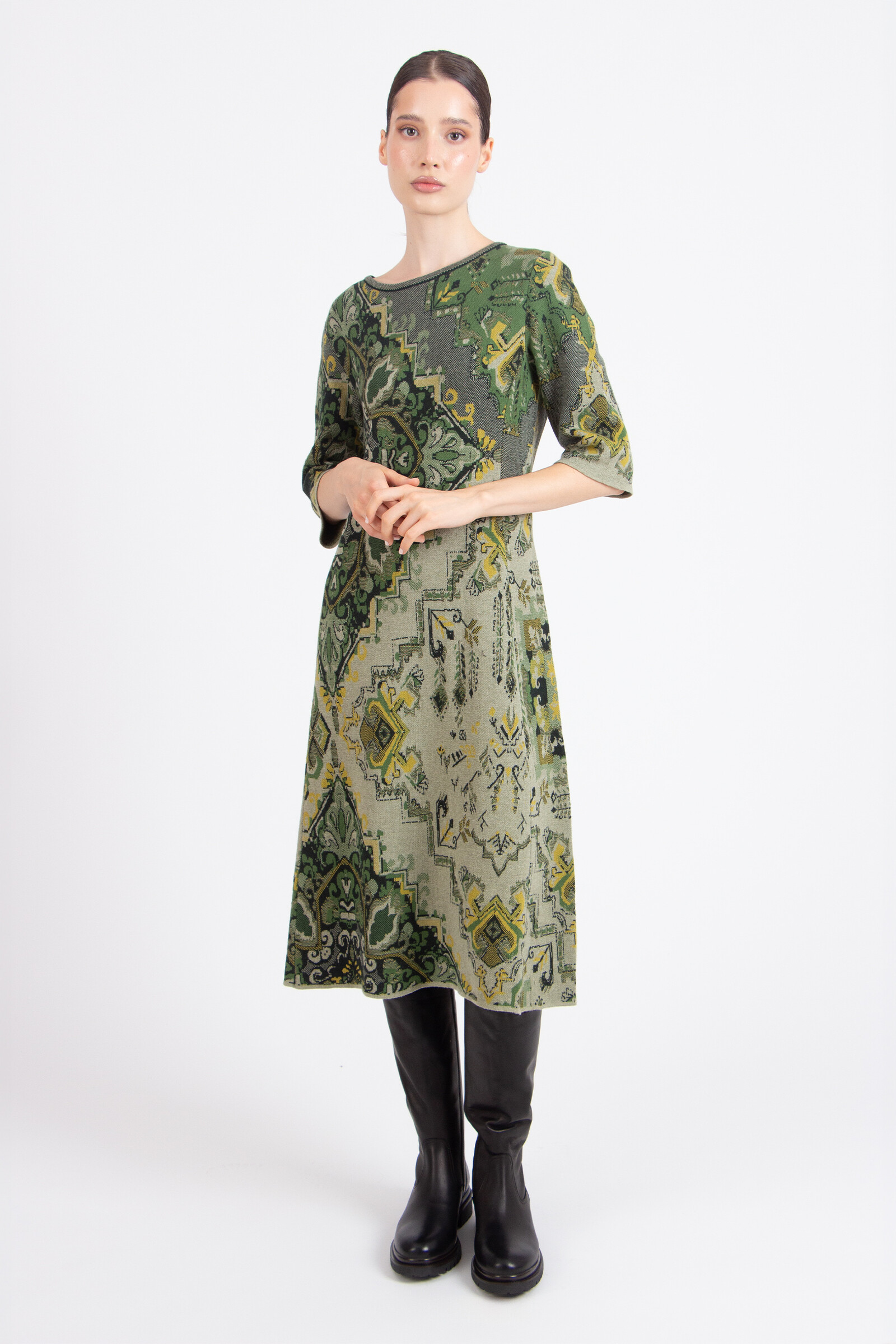 IVKO  Woman IVKO - Jacquard Dress Kilim Pattern Salvia | Robe Femme en Coton Maille Vert Sauge