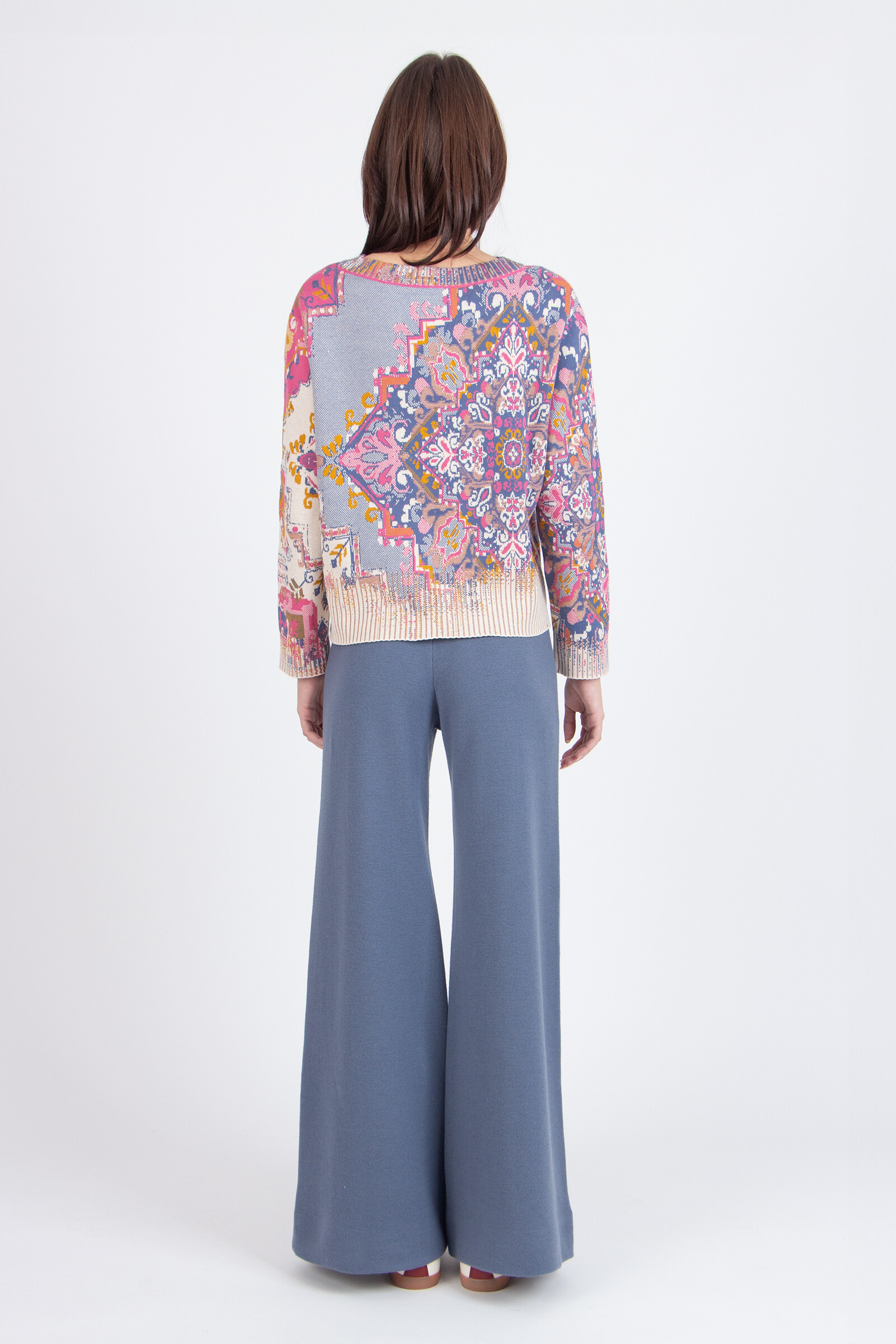 IVKO  Woman IVKO - Pullover Kilim Pattern Off-White | Damen Baumwollpullover Multicolor Muster