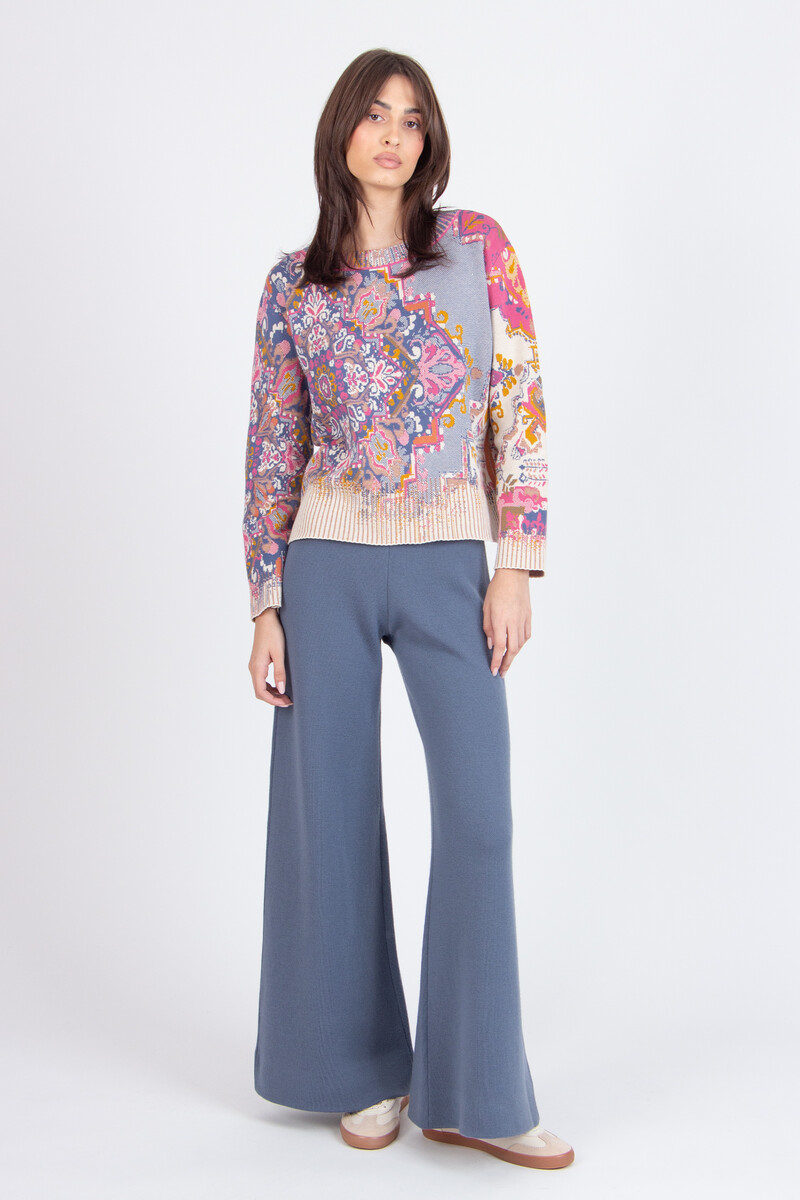 IVKO - Pullover Kilim Pattern Off-White | Women’s Cotton Knit Multicolour Pattern