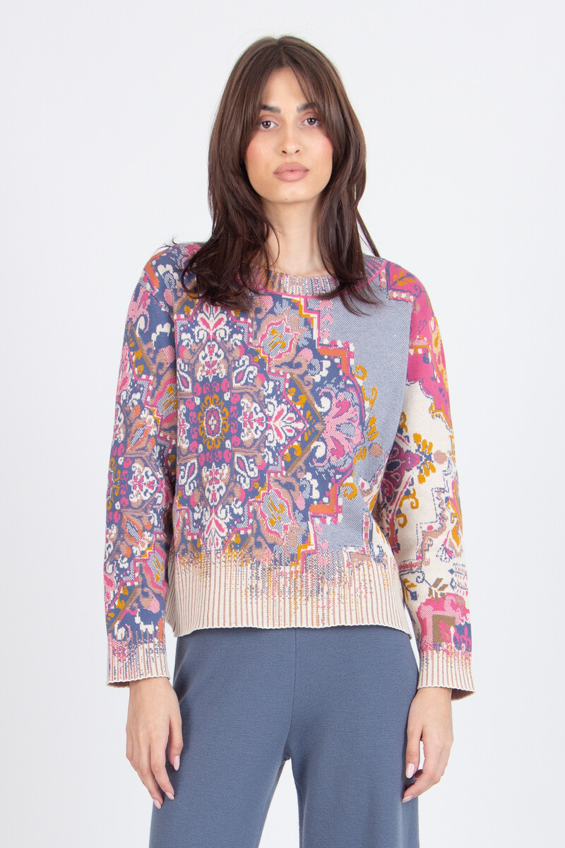IVKO - Pullover Kilim Pattern Off-White | Pull Femme Coton Maille Multicolore