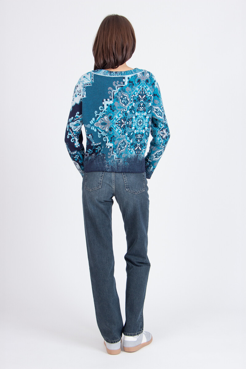 IVKO - Pullover Kilim Pattern Marine | Women’s Cotton Knit Navy & Turquoise