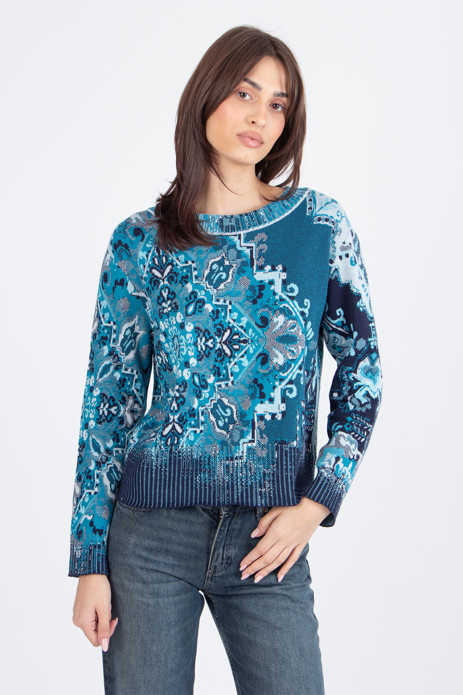 IVKO  Woman IVKO - Pullover Kilim Pattern Marine | Pull Femme Coton Bleu Marine & Turquoise
