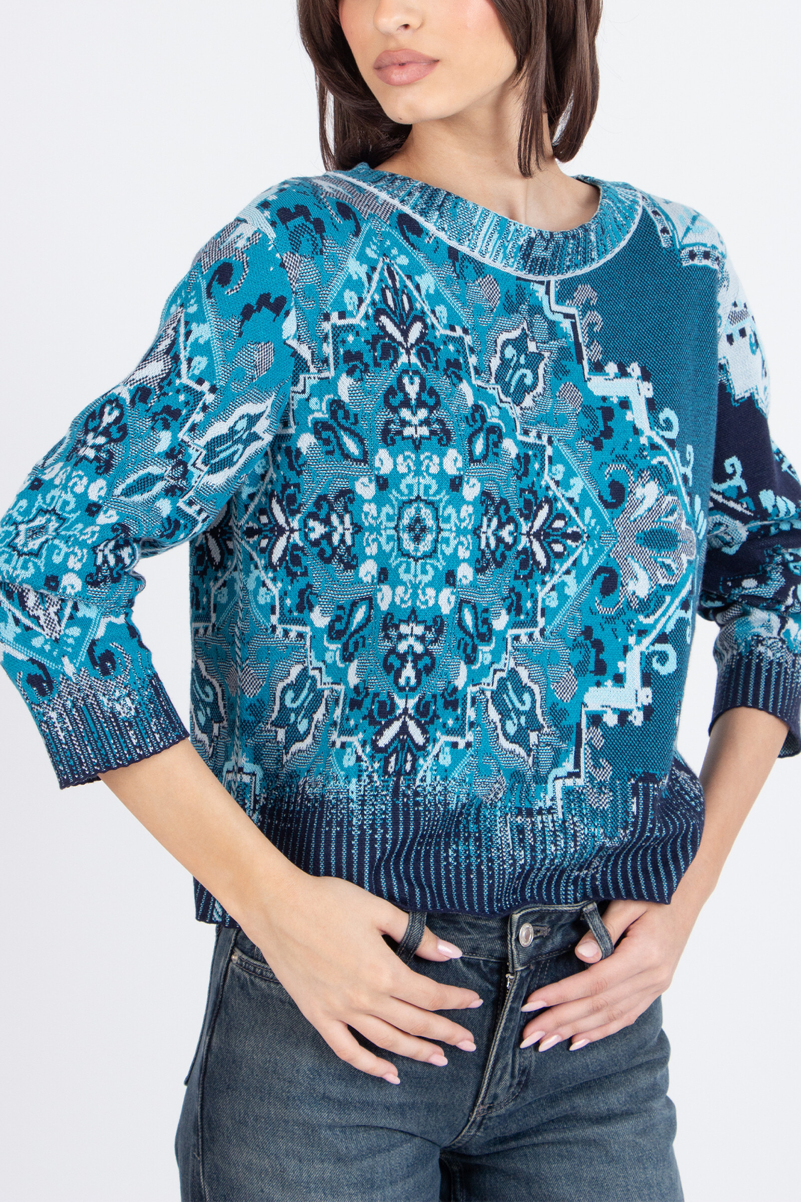 IVKO  Woman IVKO - Pullover Kilim Pattern Marine | Damen Baumwollpullover Marineblau