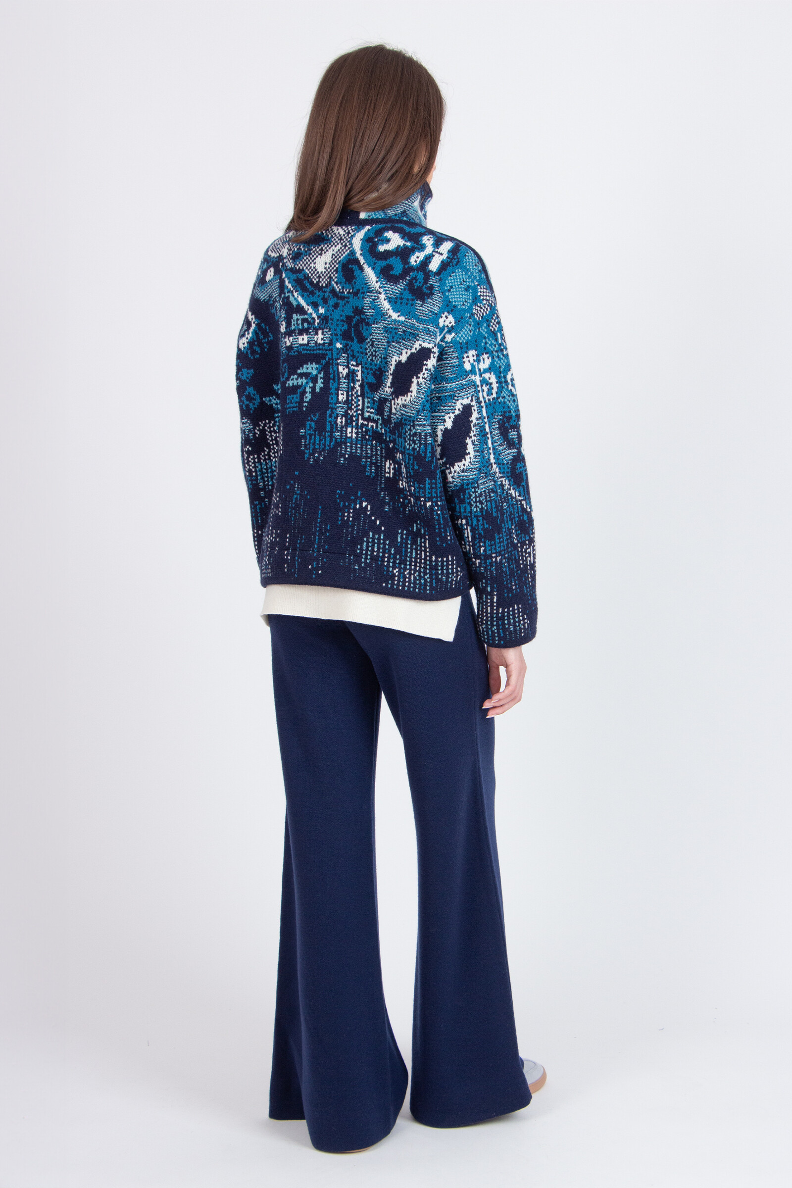 IVKO  Woman IVKO - Jacquard Roll-Neck Jacket Kilim Pattern Marine | Ungefütterte Blaue IVKO Jacke aus Wollmix