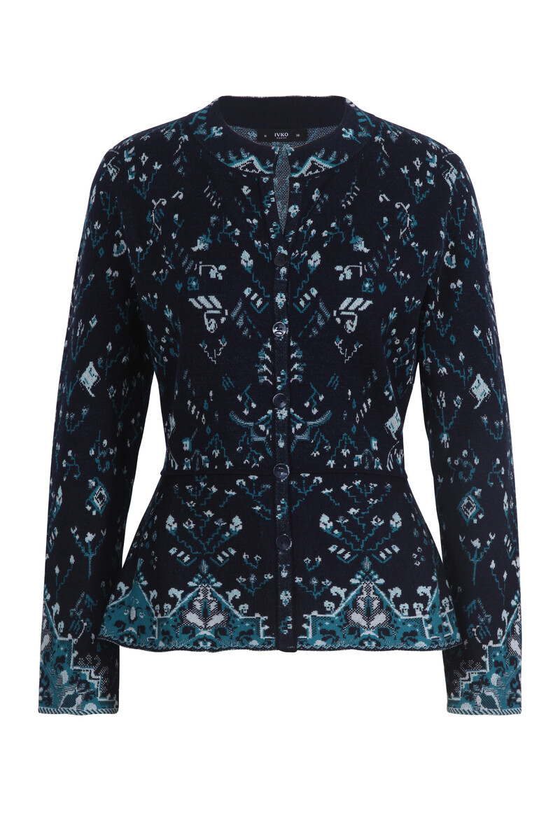 IVKO - O-Neck Jacquard Cardigan Kilim Pattern Marine | IVKO Cardigan with Peplum