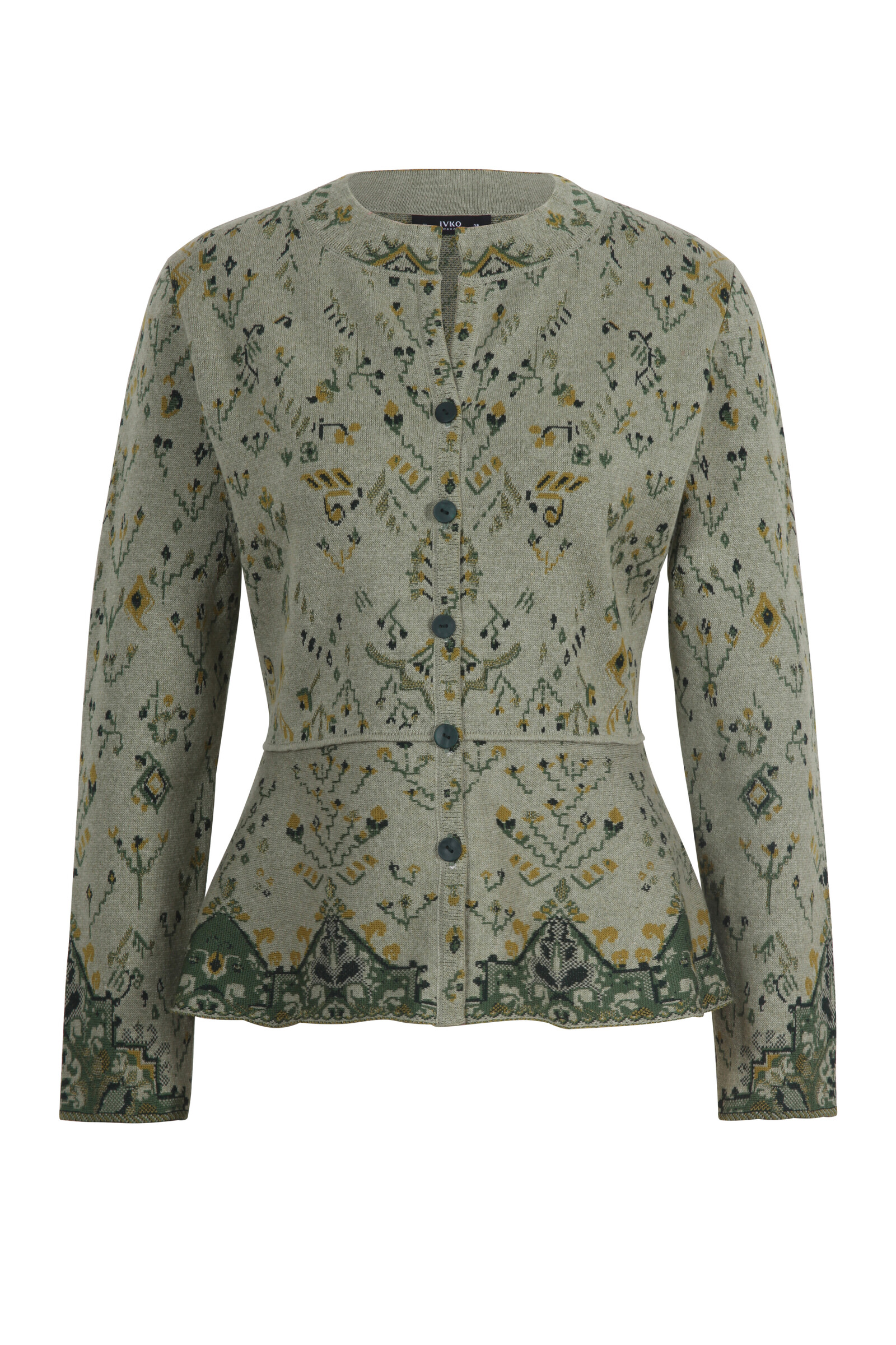 IVKO  Woman IVKO - O-Neck Jacquard Cardigan Kilim Pattern Salvia | Elegant IVKO vest met schootje