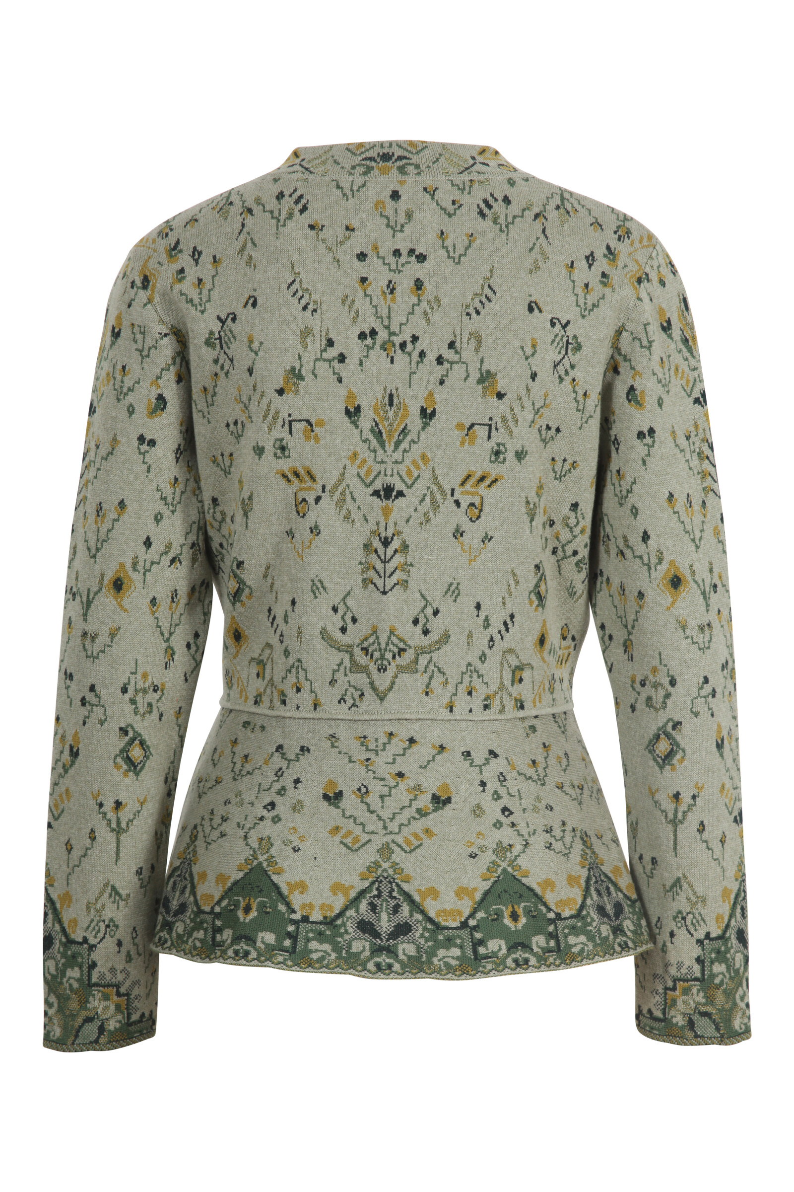 IVKO  Woman IVKO - O-Neck Jacquard Cardigan Kilim Pattern Salvia | Elegant IVKO vest met schootje