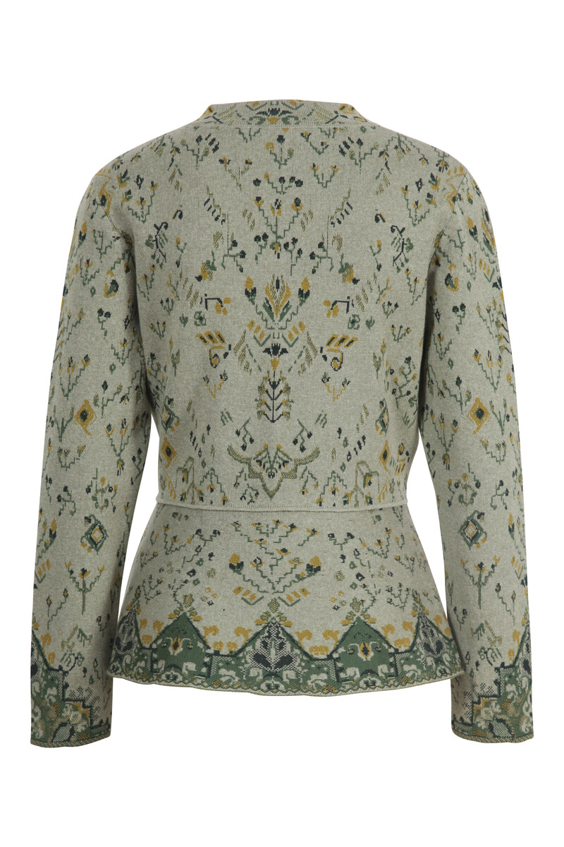 IVKO - O-Neck Jacquard Cardigan Kilim Pattern Salvia | Elegant IVKO vest met schootje