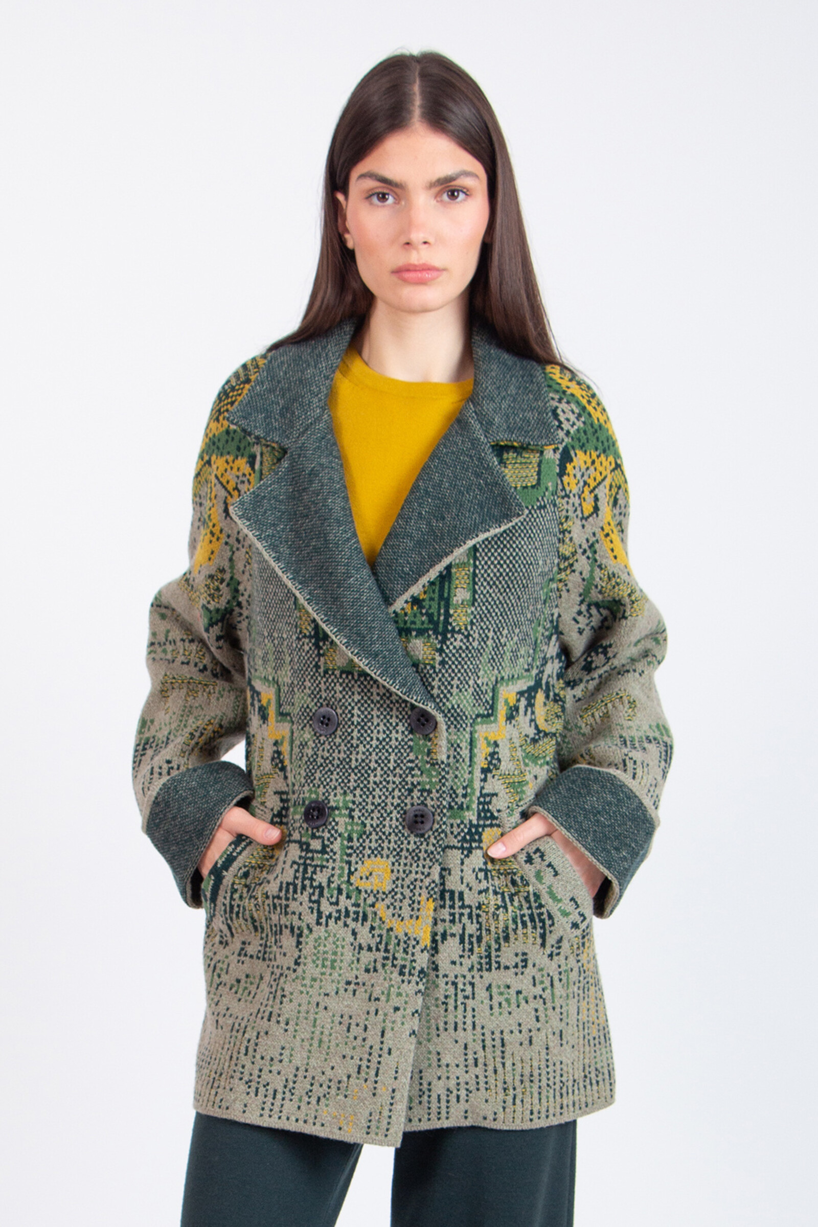 IVKO  Woman IVKO - Jacquard Jacket Kilim Pattern Salvia | IVKO Jasje Ongevoerd Wolmix