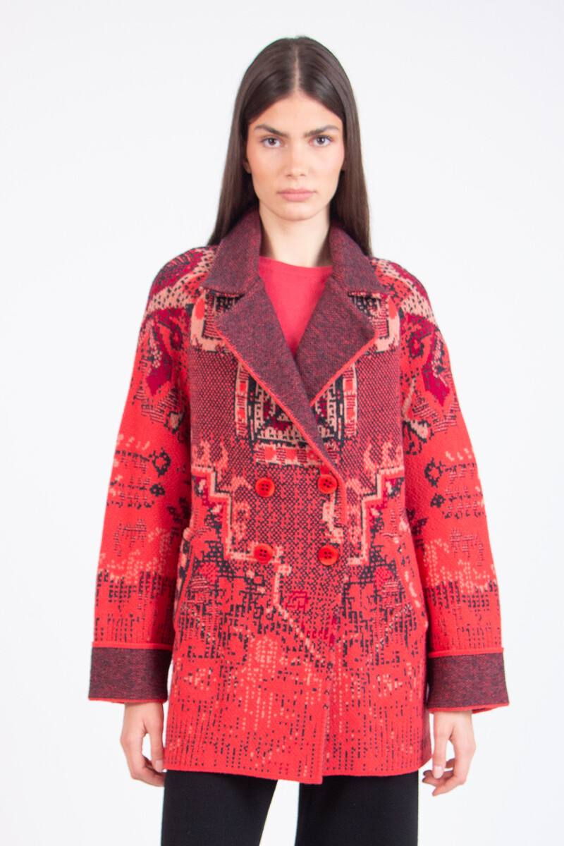 IVKO - Jacquard Jacket Kilim Pattern  Coral | IVKO Jacke Ungefüttert aus Wollmix