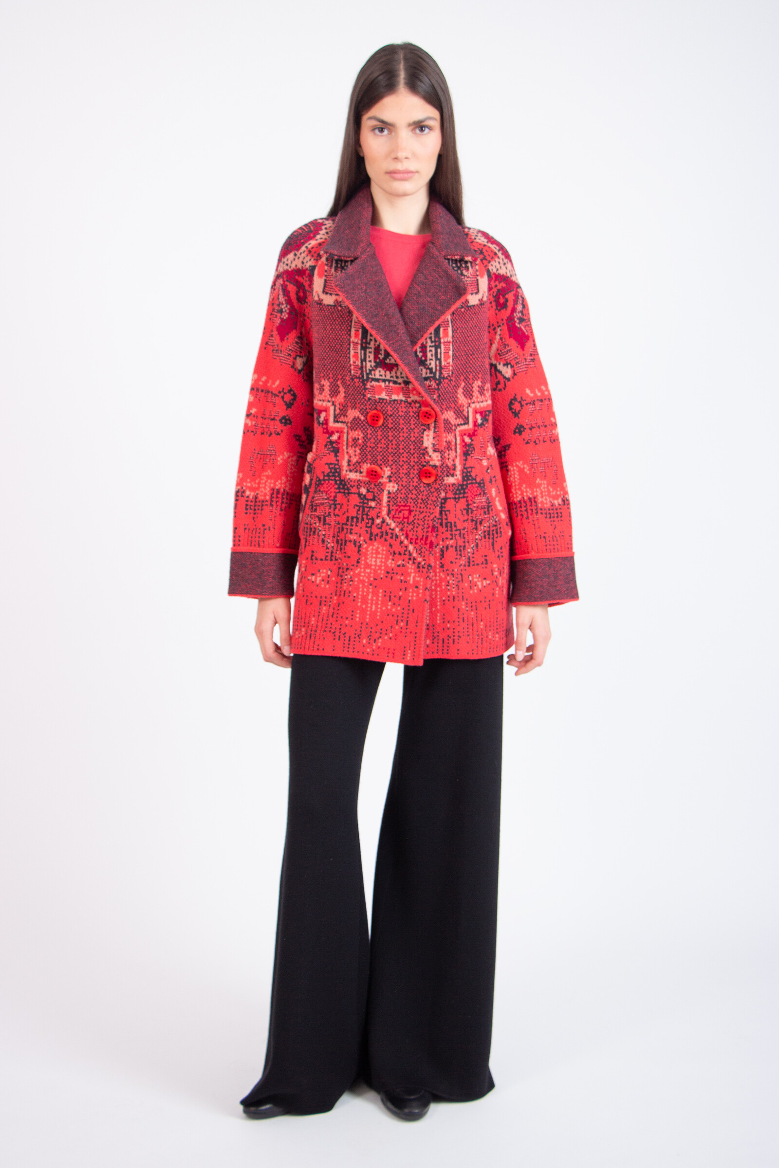 IVKO  Woman IVKO - Jacquard Jacket Kilim Pattern  Coral | IVKO Jacke Ungefüttert aus Wollmix