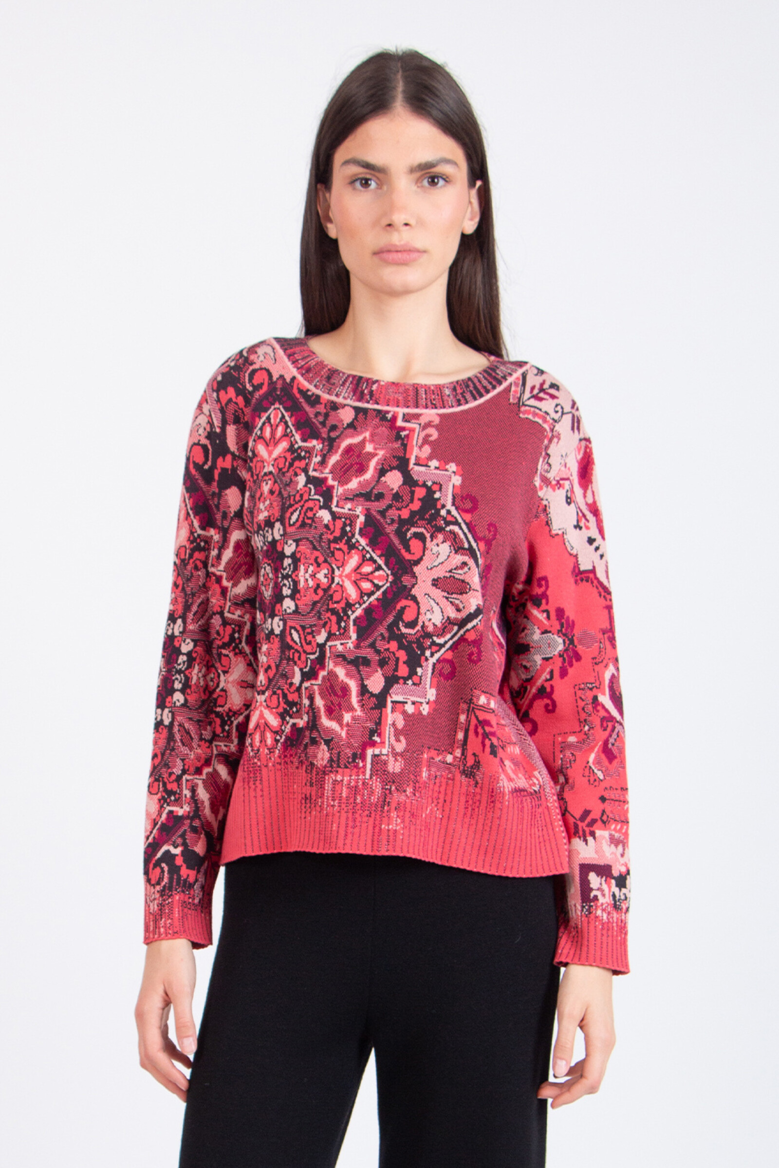 IVKO  Woman IVKO - Pullover Kilim Pattern Coral | Women’s Cotton Knit Coral Red