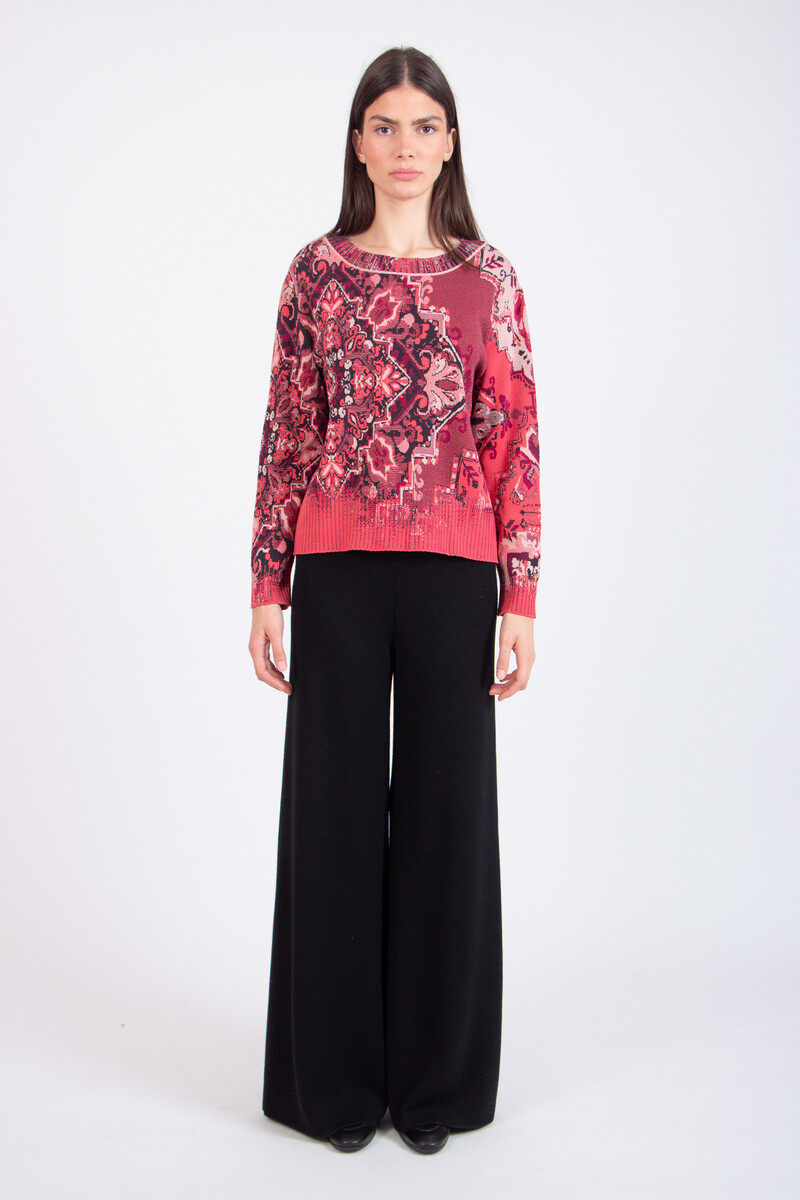 IVKO - Pullover Kilim Pattern Coral | Pull Femme Coton Rouge Corail