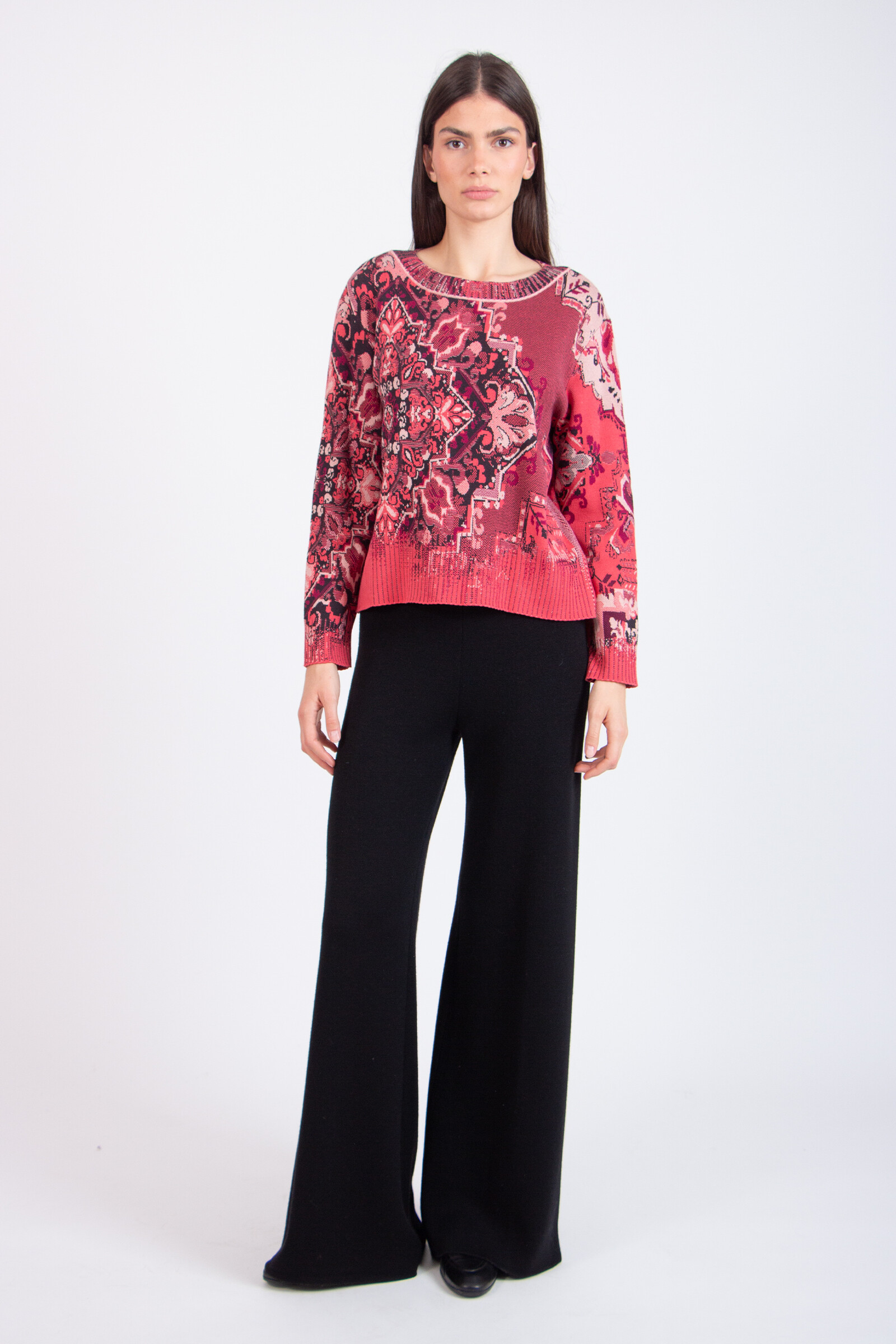 IVKO  Woman IVKO - Pullover Kilim Pattern Coral | Pull Femme Coton Rouge Corail